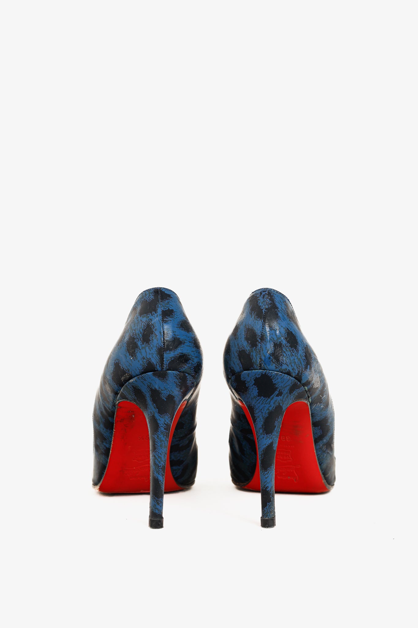 Christian Louboutin Pigalle 100 Black-Blue Patent Leopard Pointed-Toe Pumps
