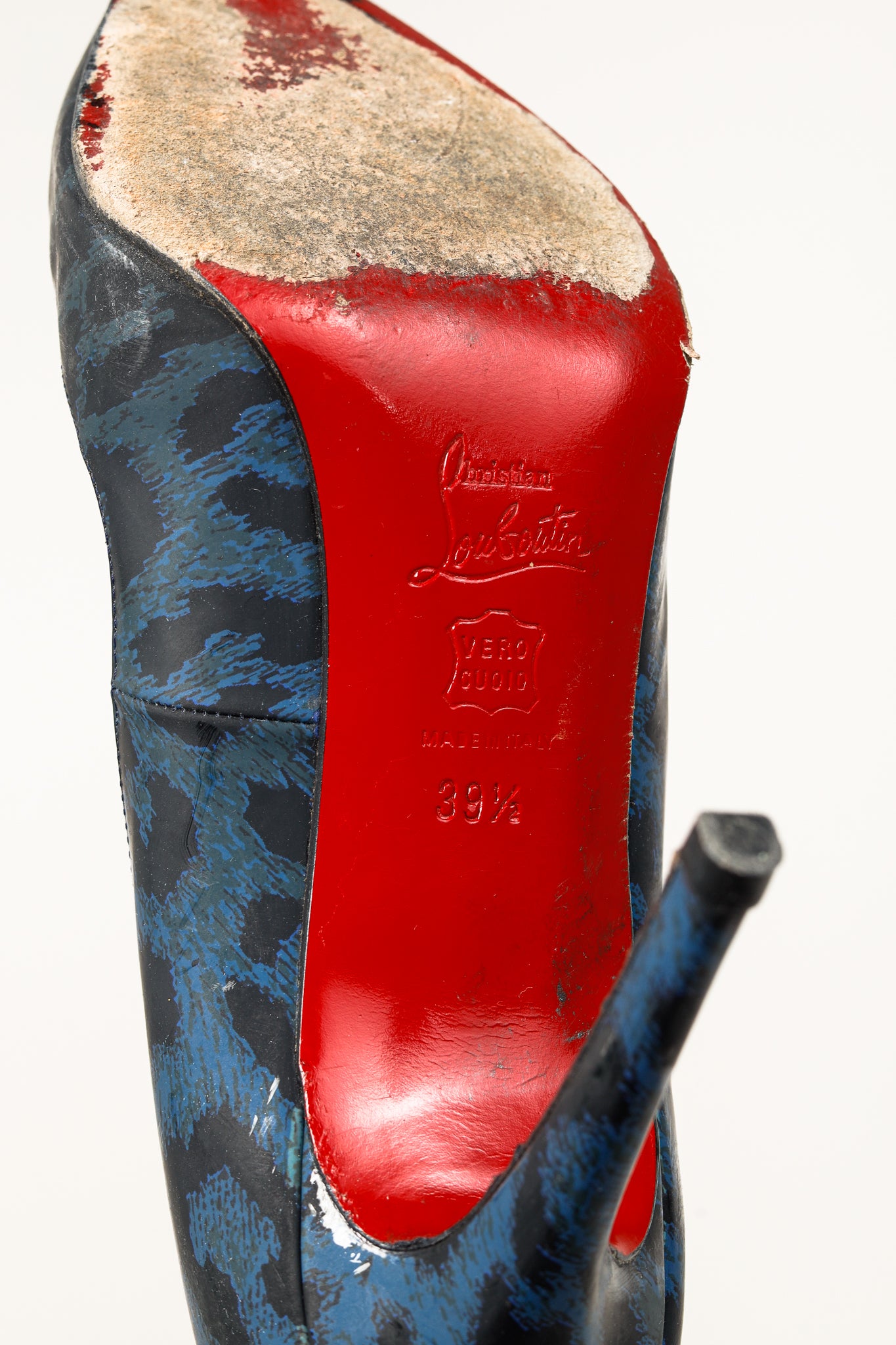 Christian Louboutin Pigalle 100 Black-Blue Patent Leopard Pointed-Toe Pumps