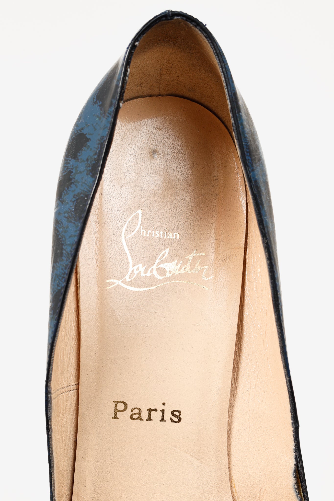 Christian Louboutin Pigalle 100 Black-Blue Patent Leopard Pointed-Toe Pumps