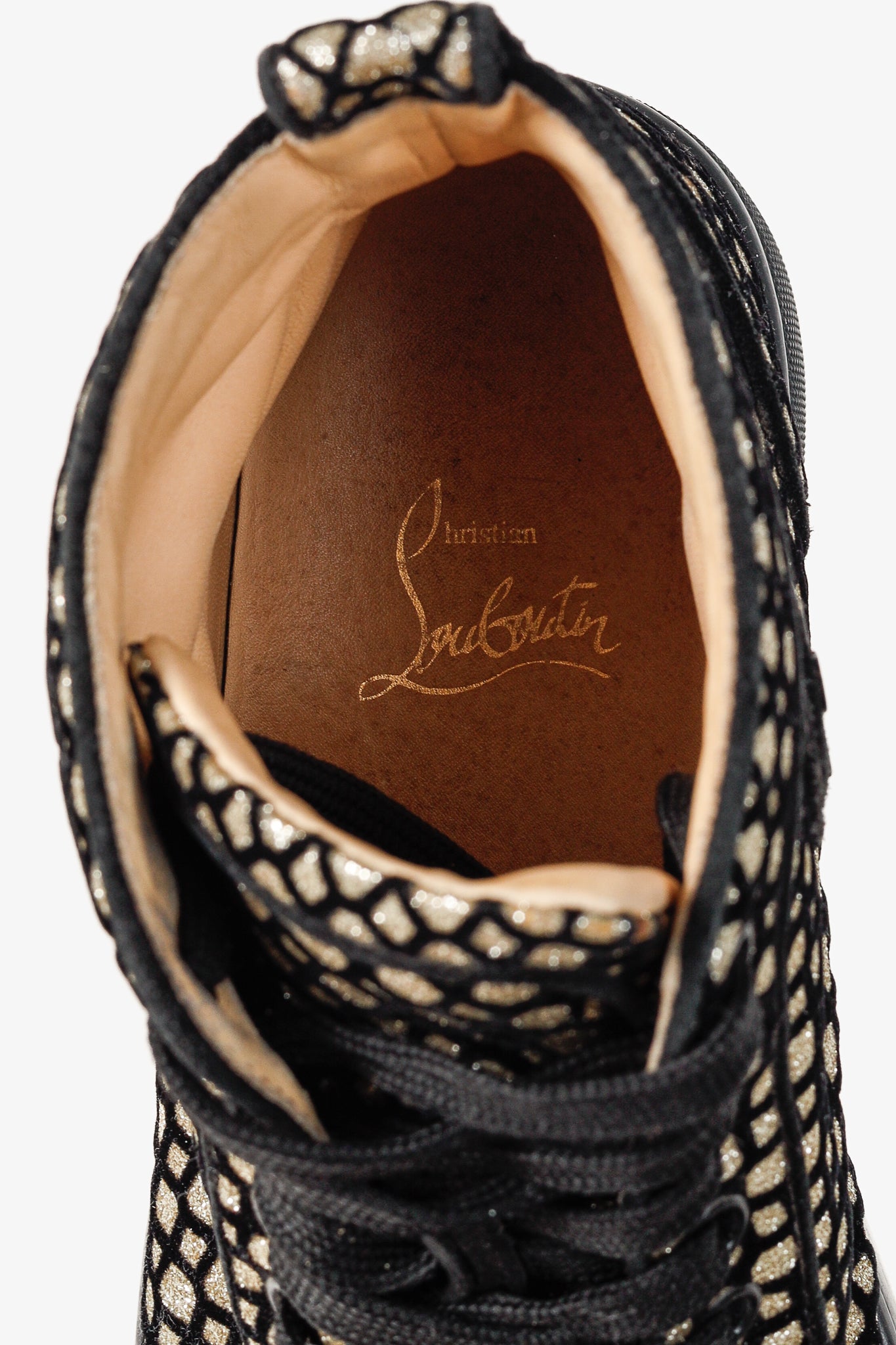 Christian Louboutin Rantus Orlato Black Glitter Gold High-Top Sneaker