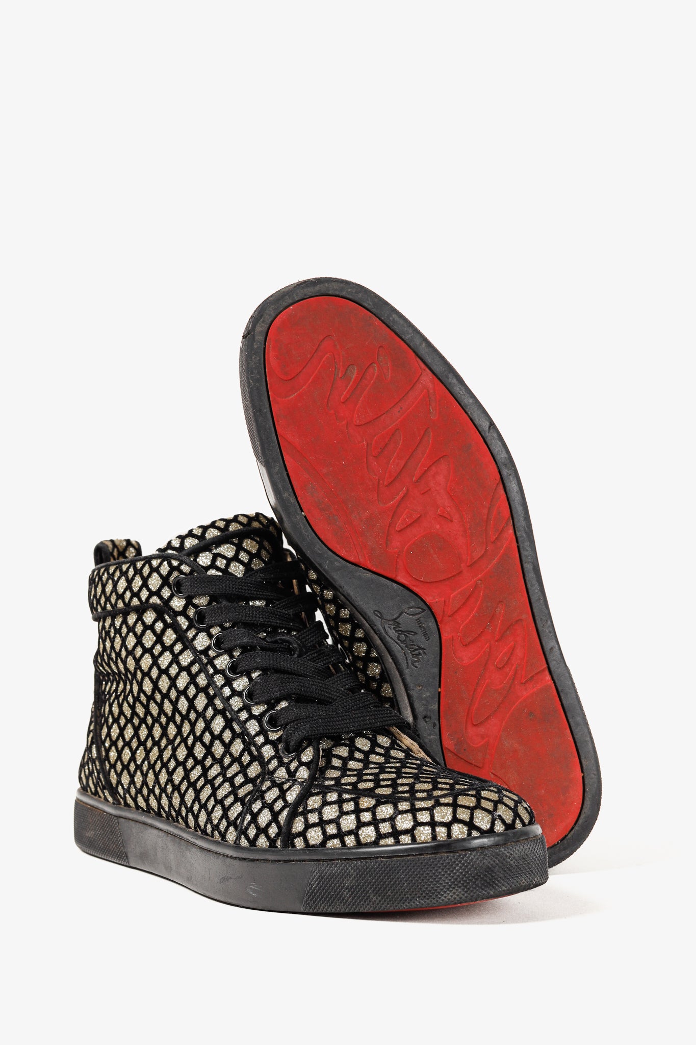 Christian Louboutin Rantus Orlato Black Glitter Gold High-Top Sneaker