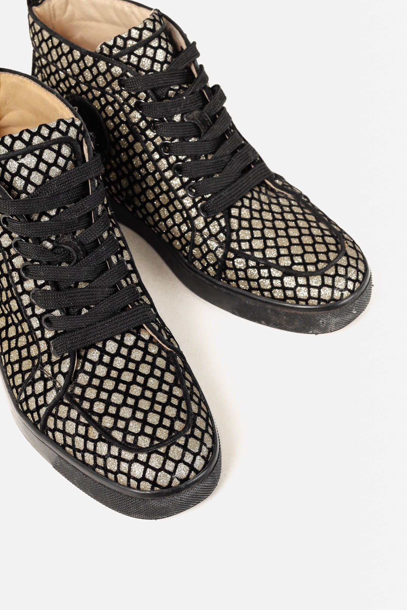 Christian Louboutin Rantus Orlato Black Glitter Gold High-Top Sneaker