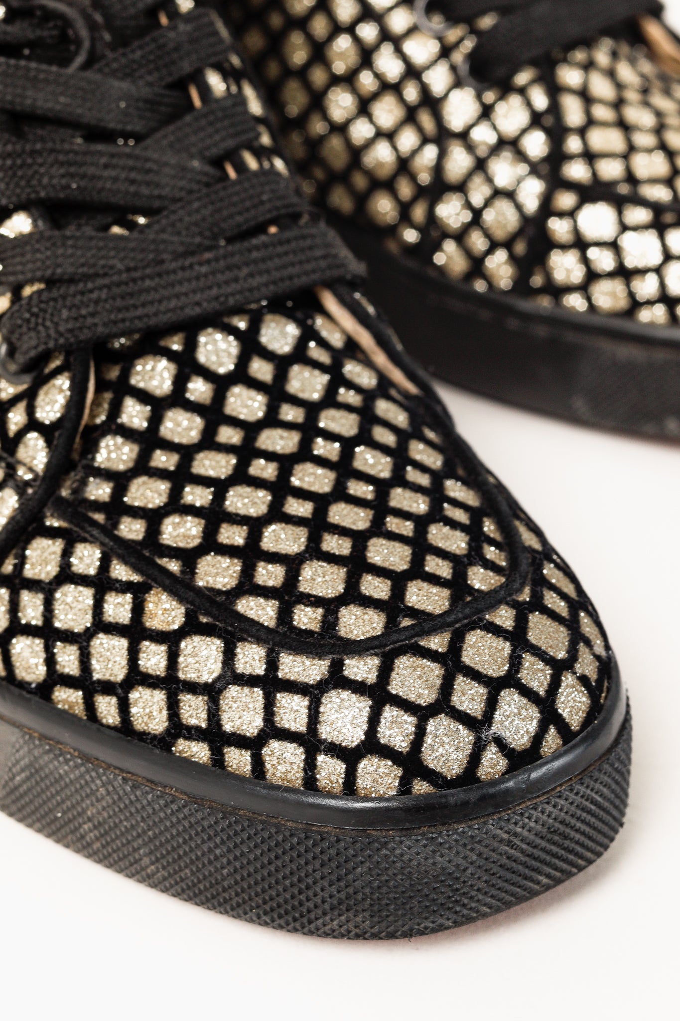 Christian Louboutin Rantus Orlato Black Glitter Gold High-Top Sneaker