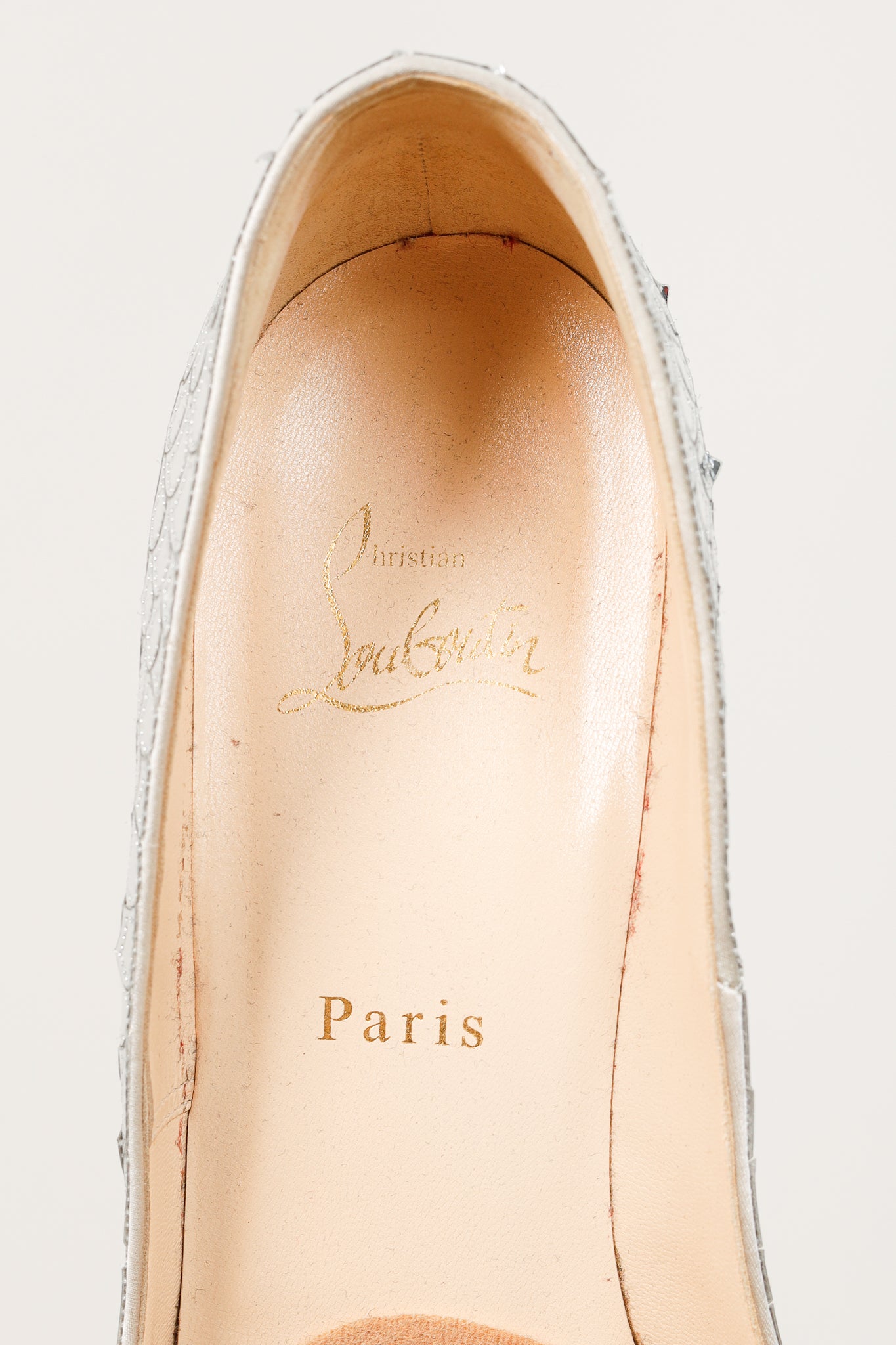 Christian Louboutin Poseidon 120 Crepe Silver Scale Peep-Toe Platform Pumps