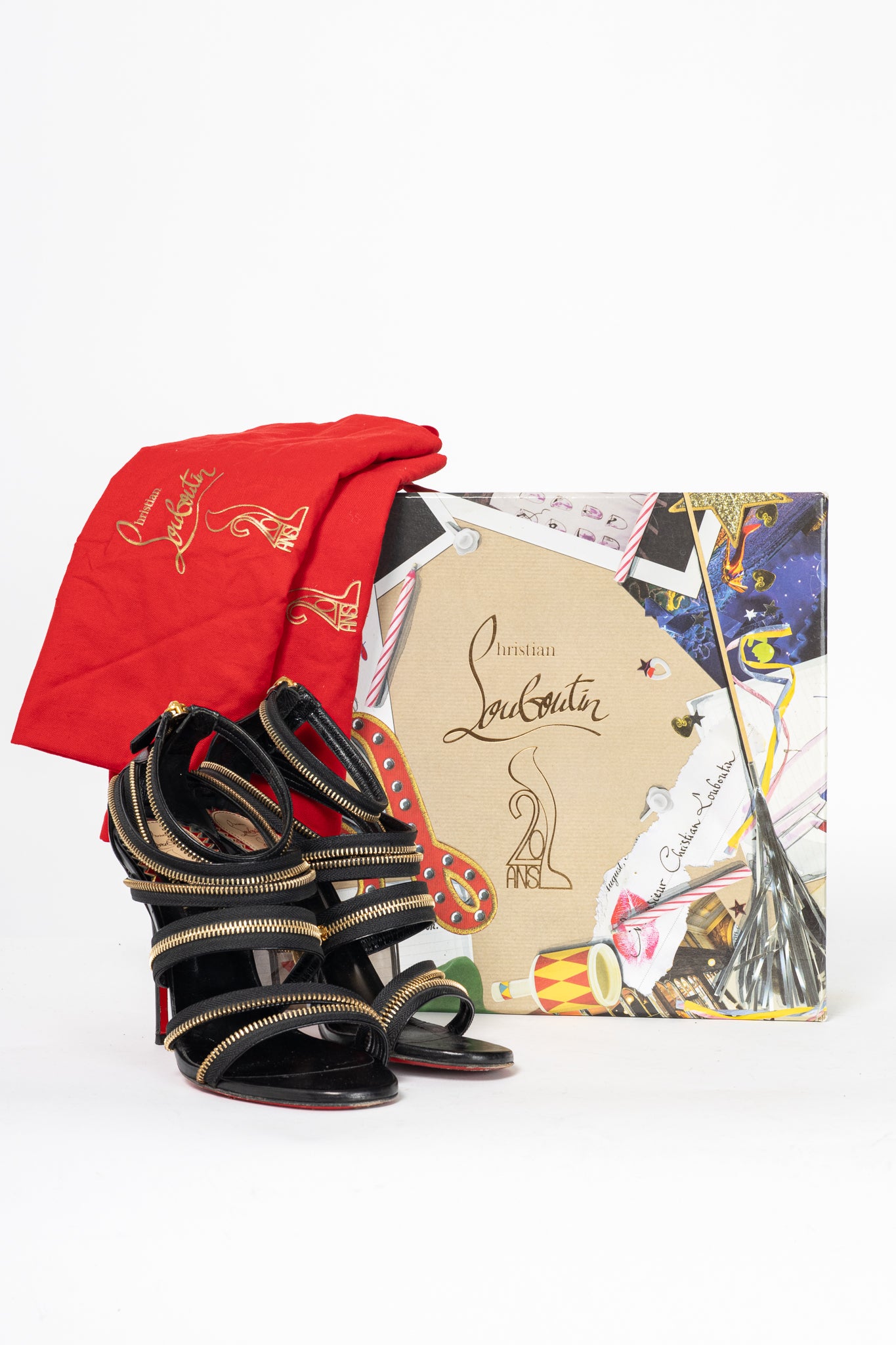 Christian Louboutin Unzip 100 Black & Gold Kid Leather Booty
