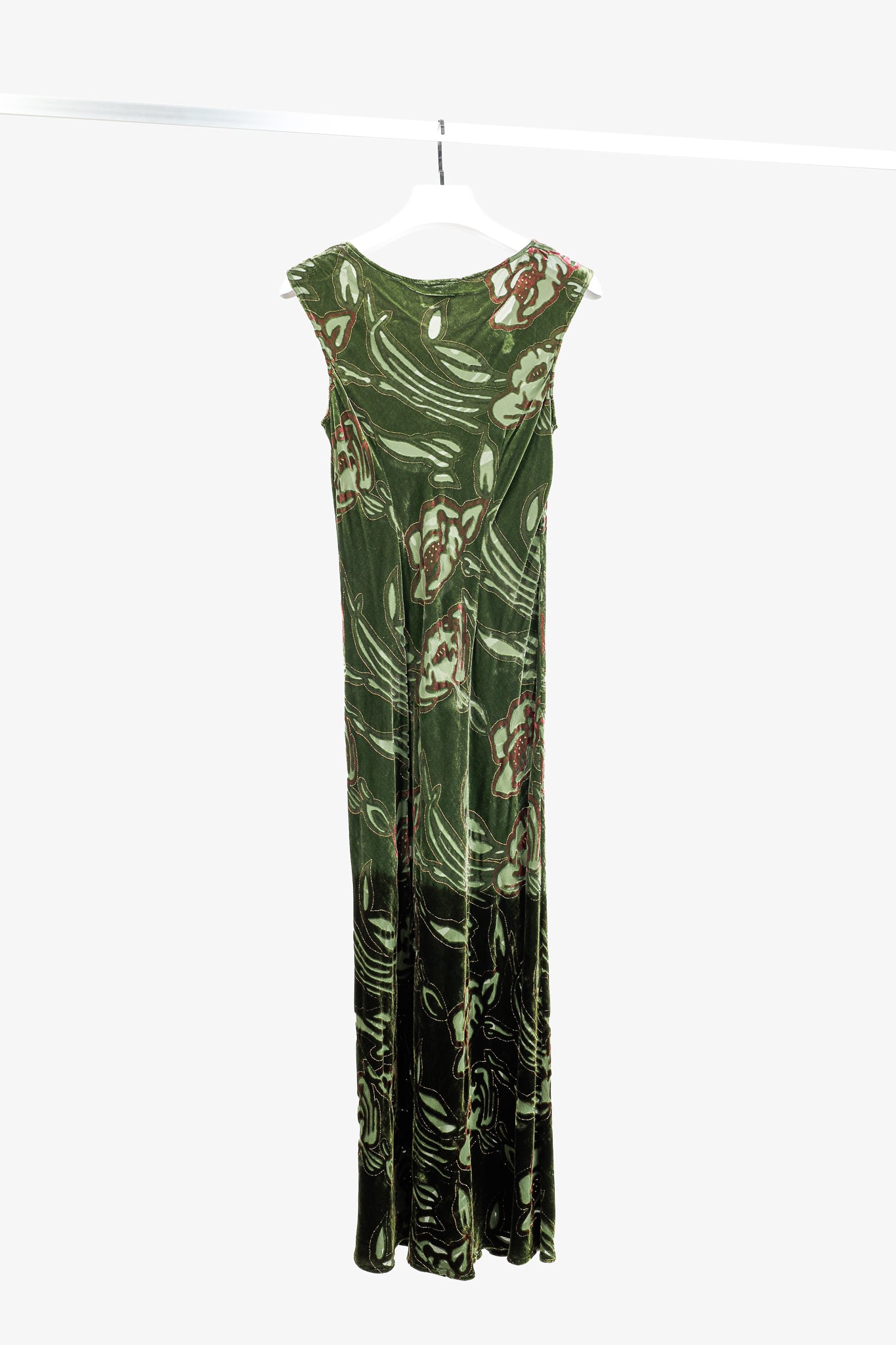 Citron Santa Monica Green Floral-Burnout Velvet Maxi Dress