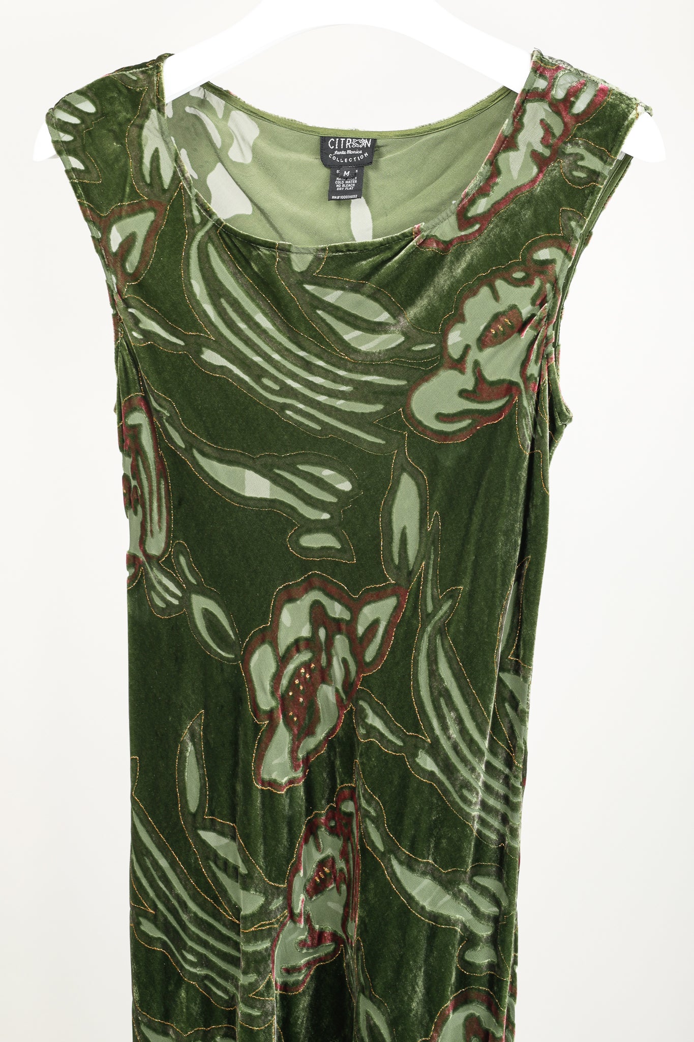 Citron Santa Monica Green Floral-Burnout Velvet Maxi Dress