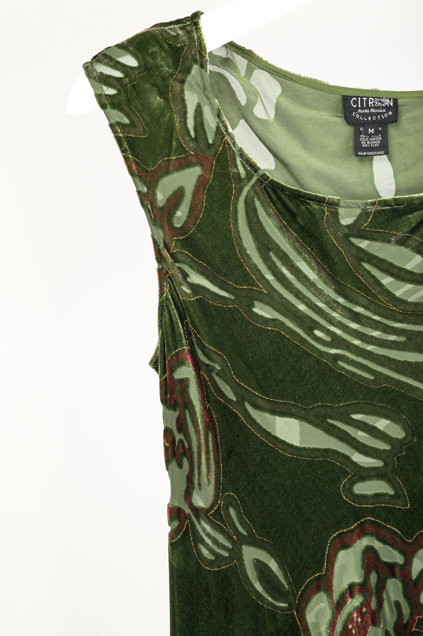 Citron Santa Monica Green Floral-Burnout Velvet Maxi Dress