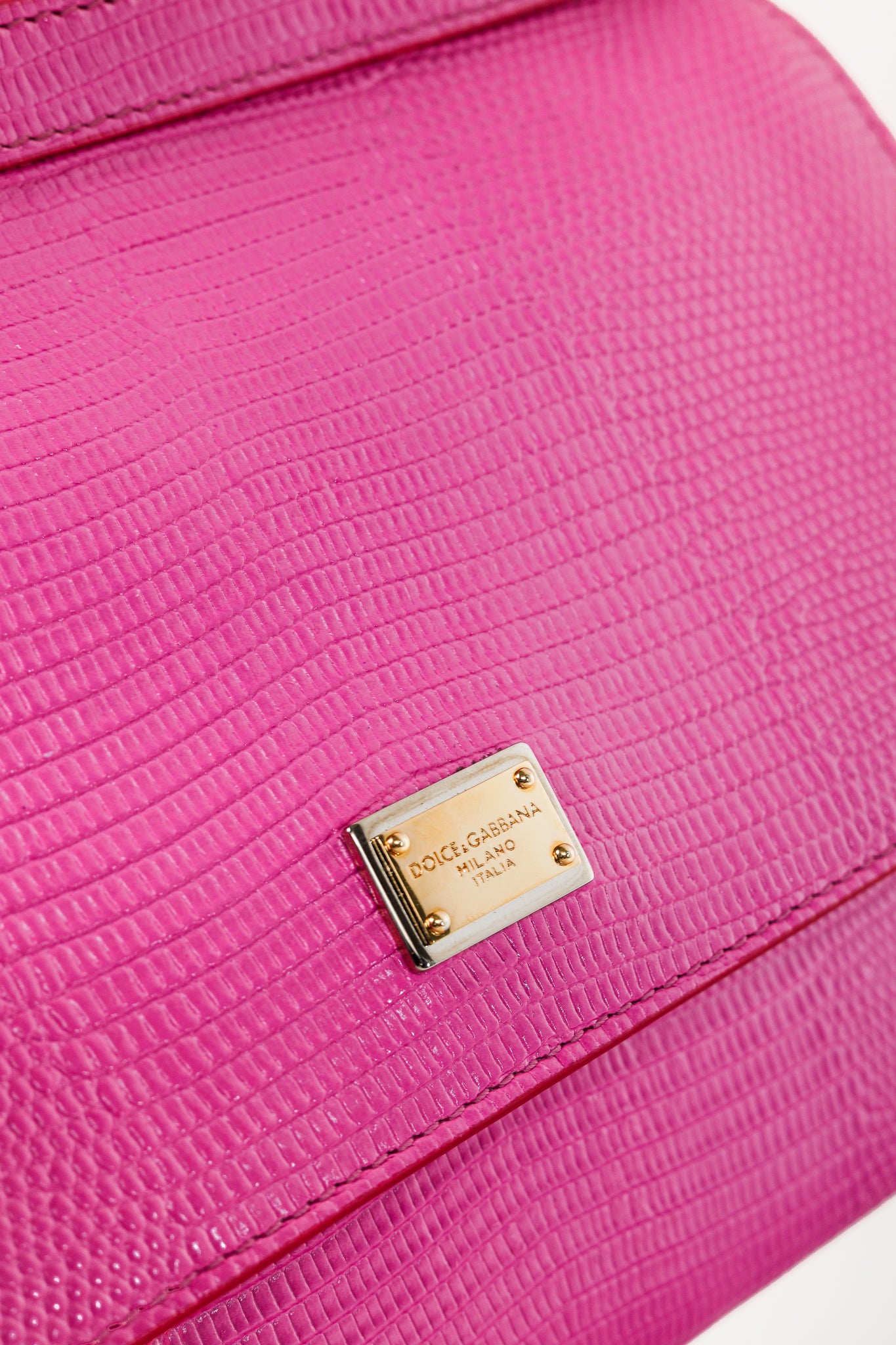Dolce & Gabbana Miss Sicily Small Pink Iguana-Embossed Chain Satchel