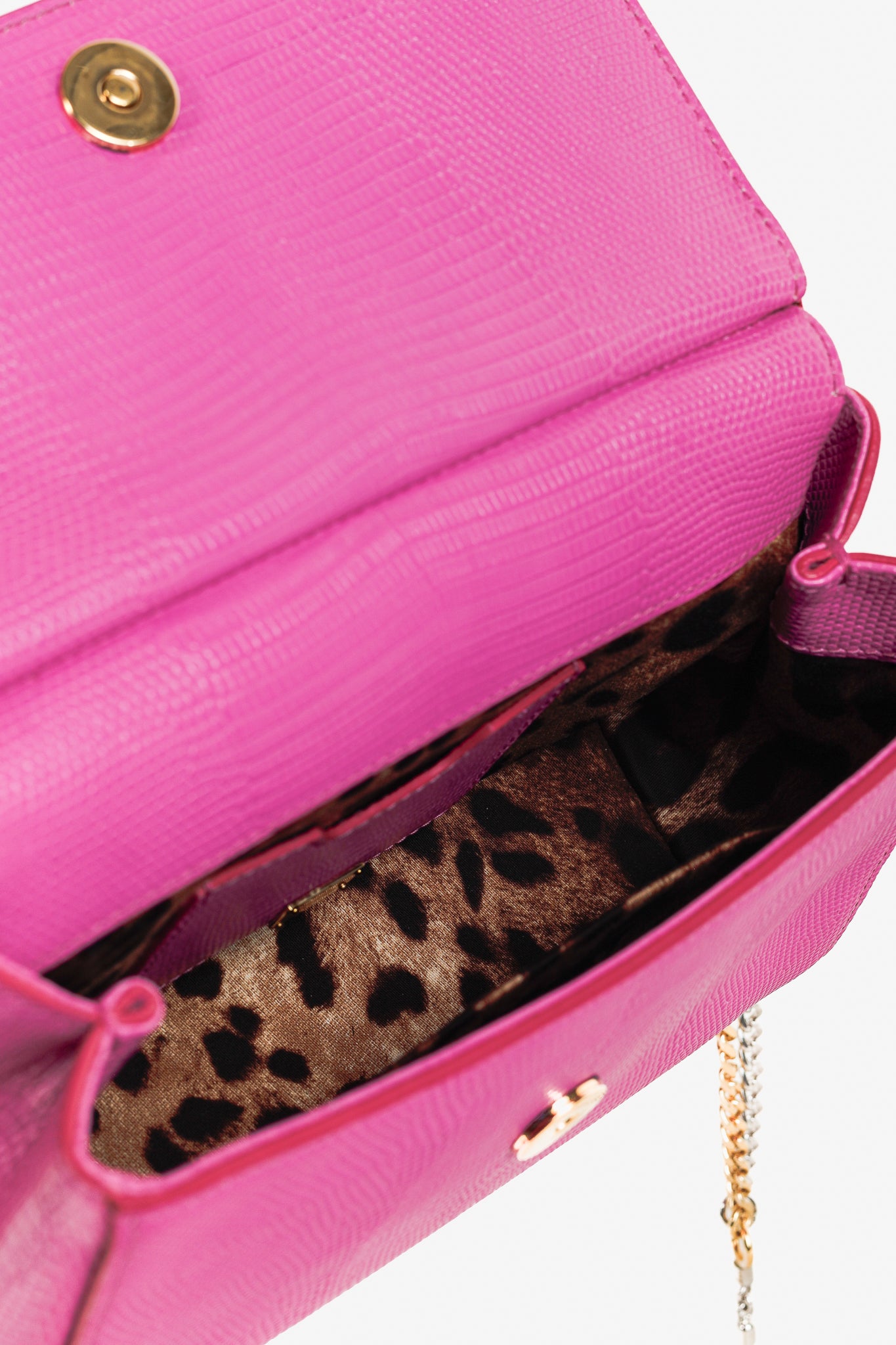 Dolce & Gabbana Miss Sicily Small Pink Iguana-Embossed Chain Satchel