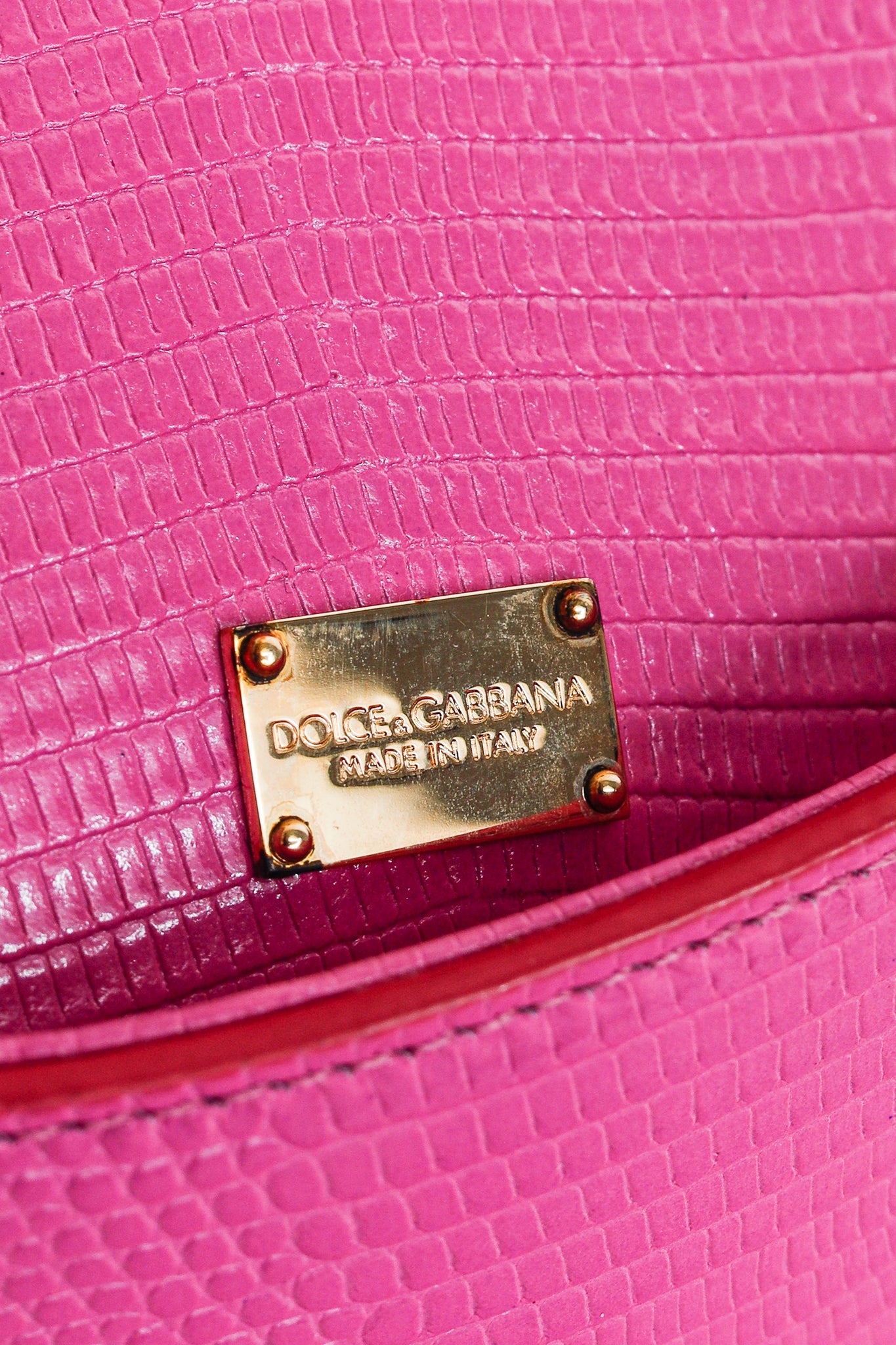 Dolce & Gabbana Miss Sicily Small Pink Iguana-Embossed Chain Satchel