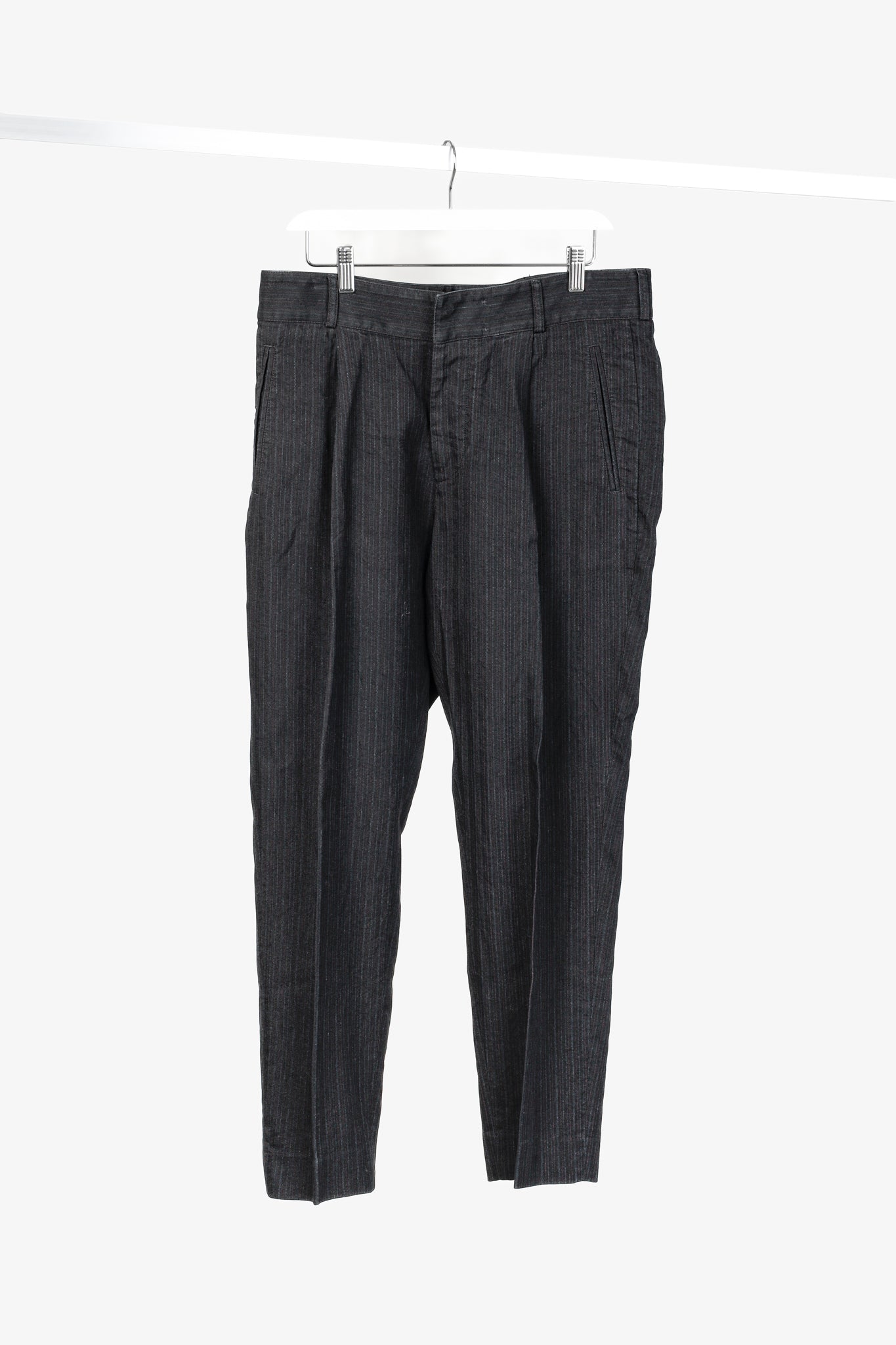 Dries Van Noten Cotton Linen Navy Pinstriped Pant