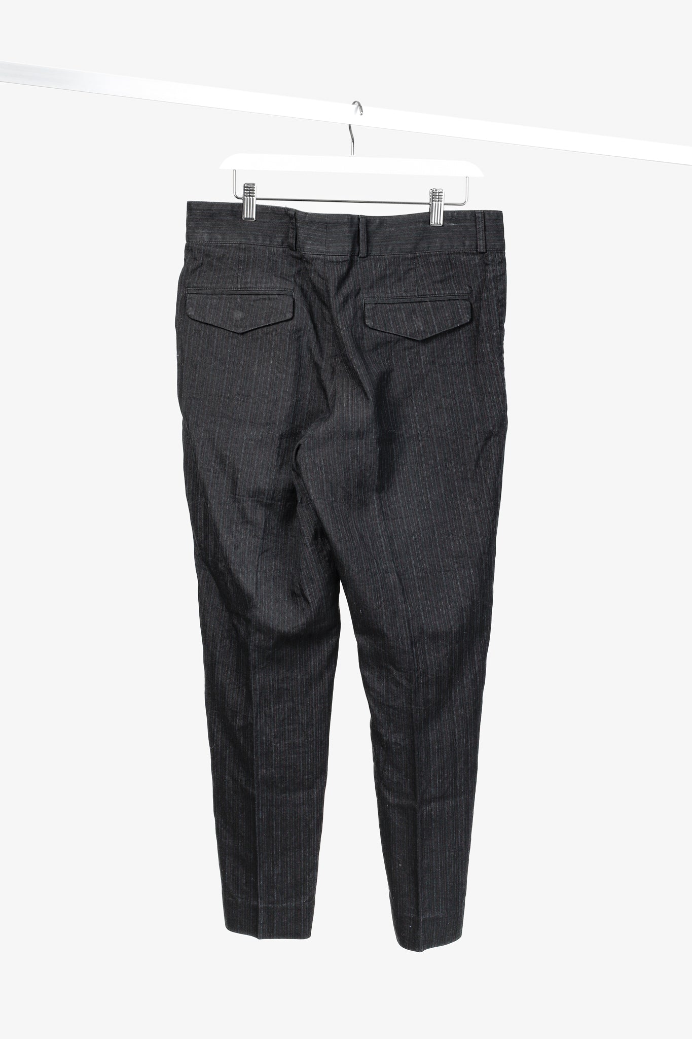 Dries Van Noten Cotton Linen Navy Pinstriped Pant