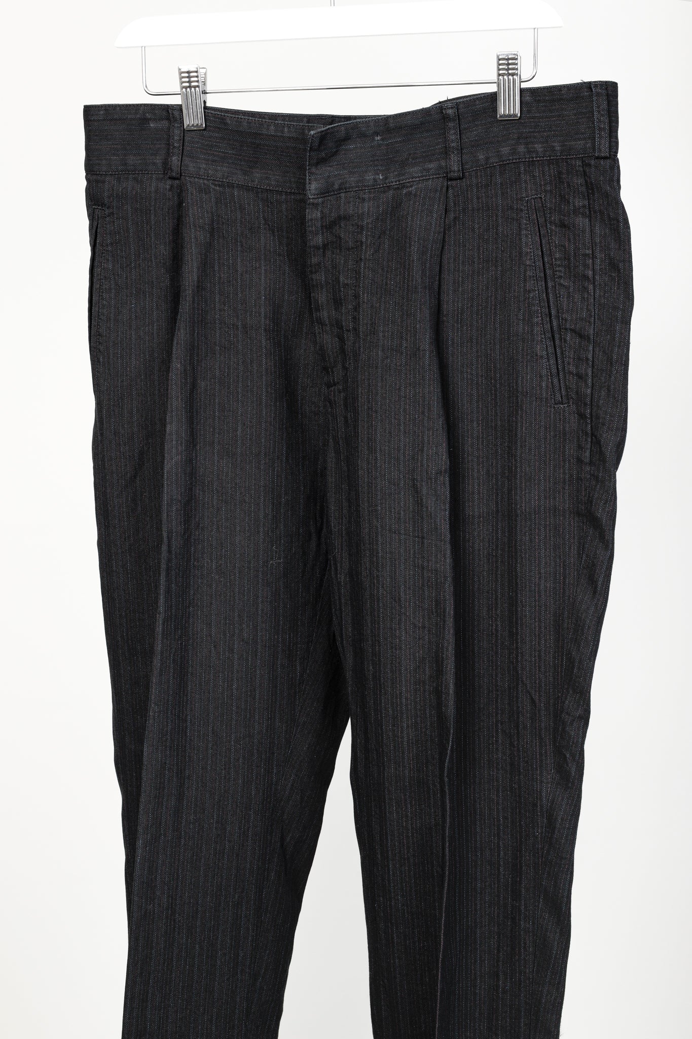 Dries Van Noten Cotton Linen Navy Pinstriped Pant