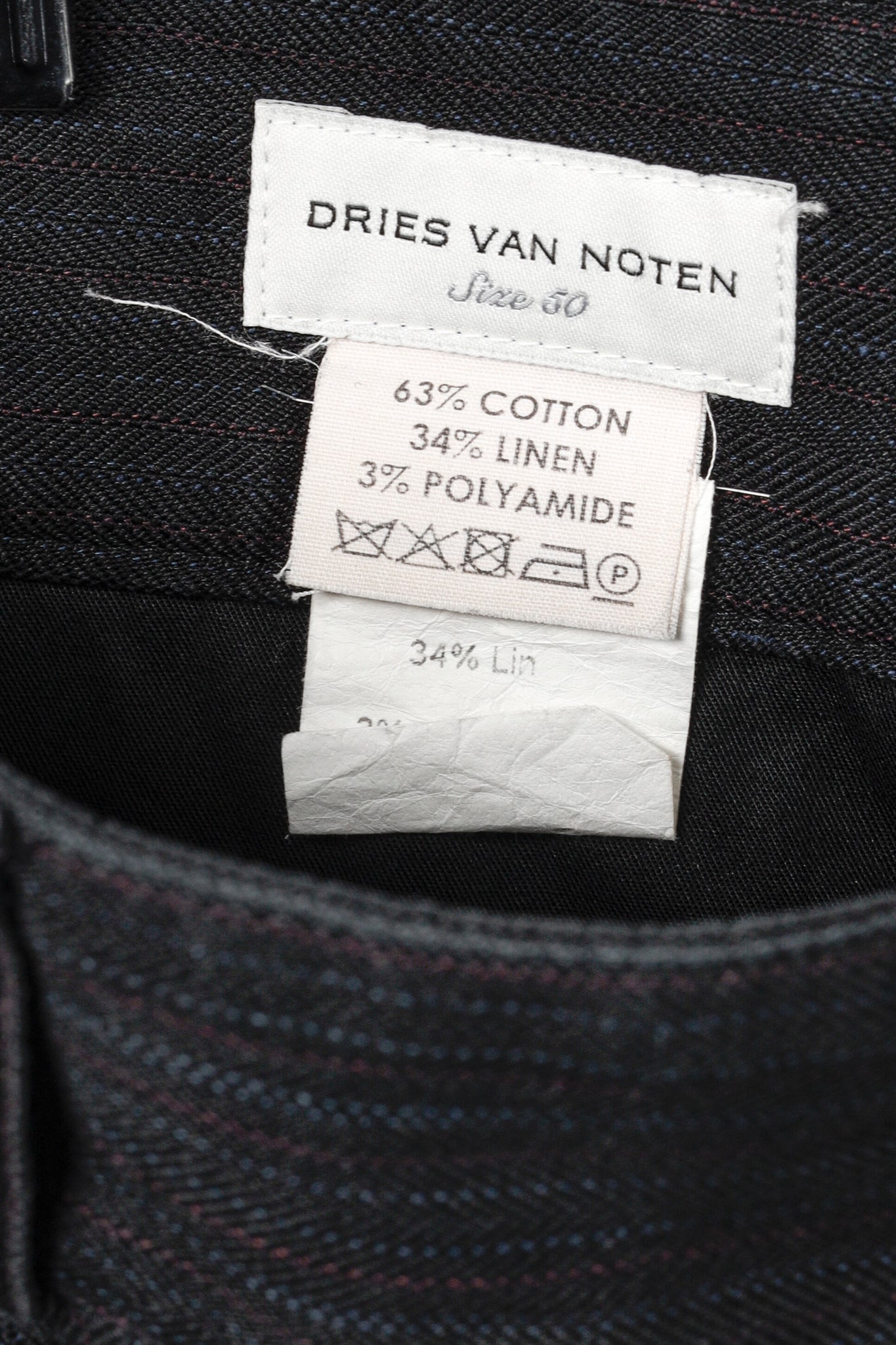 Dries Van Noten Cotton Linen Navy Pinstriped Pant