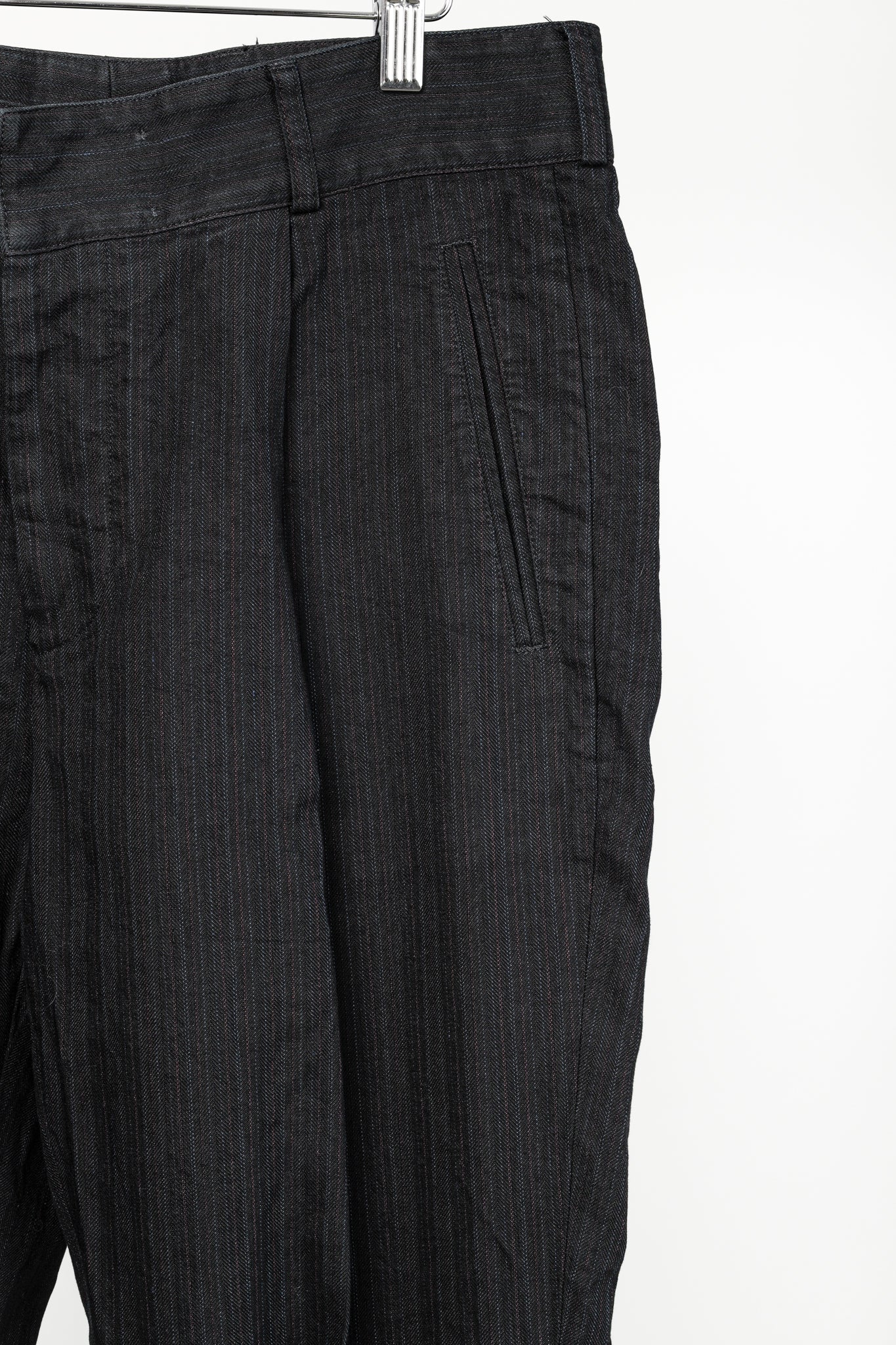 Dries Van Noten Cotton Linen Navy Pinstriped Pant
