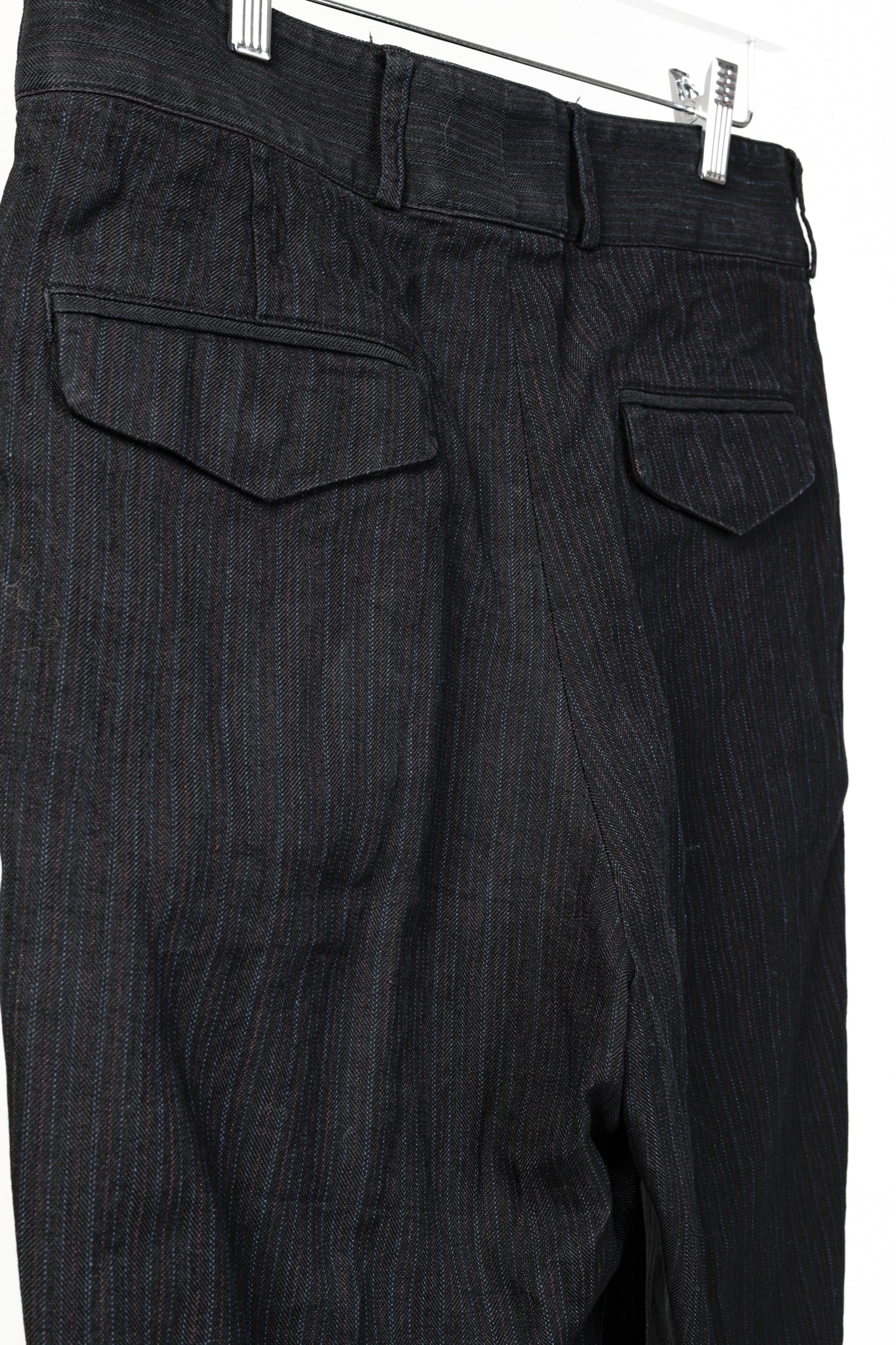 Dries Van Noten Cotton Linen Navy Pinstriped Pant
