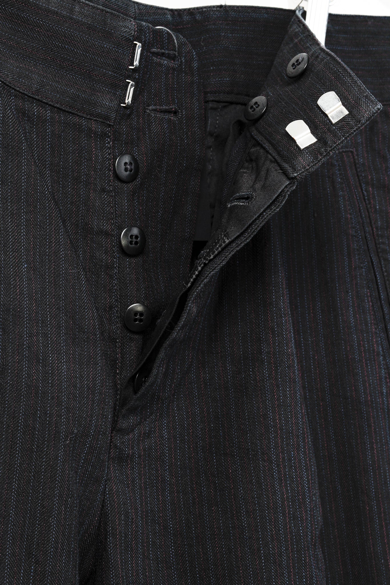 Dries Van Noten Cotton Linen Navy Pinstriped Pant