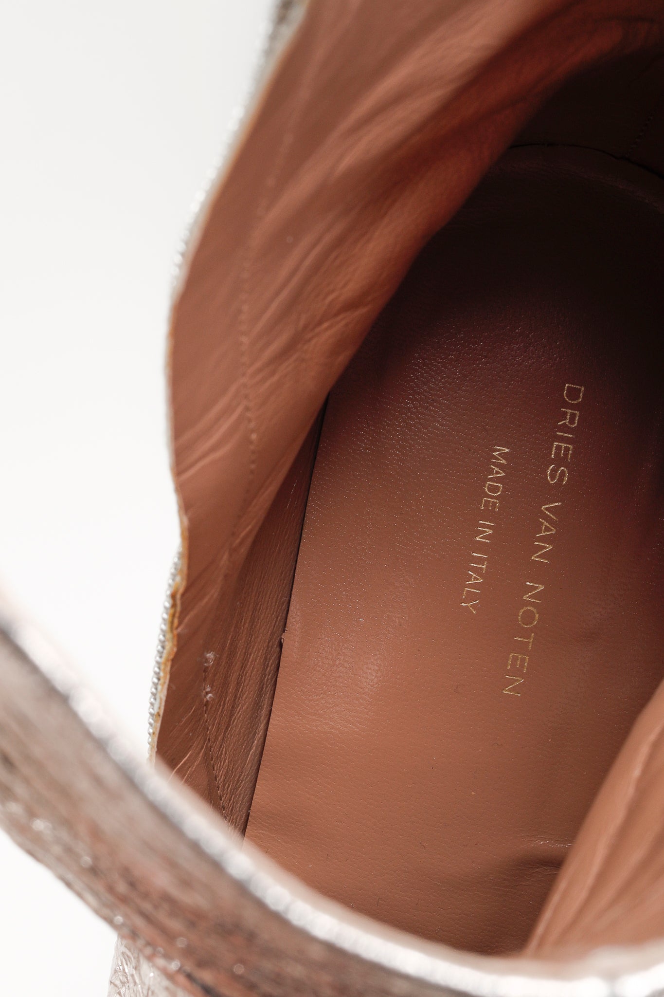 Dries Van Noten Rose-gold Crinkled Patent Leather Boots