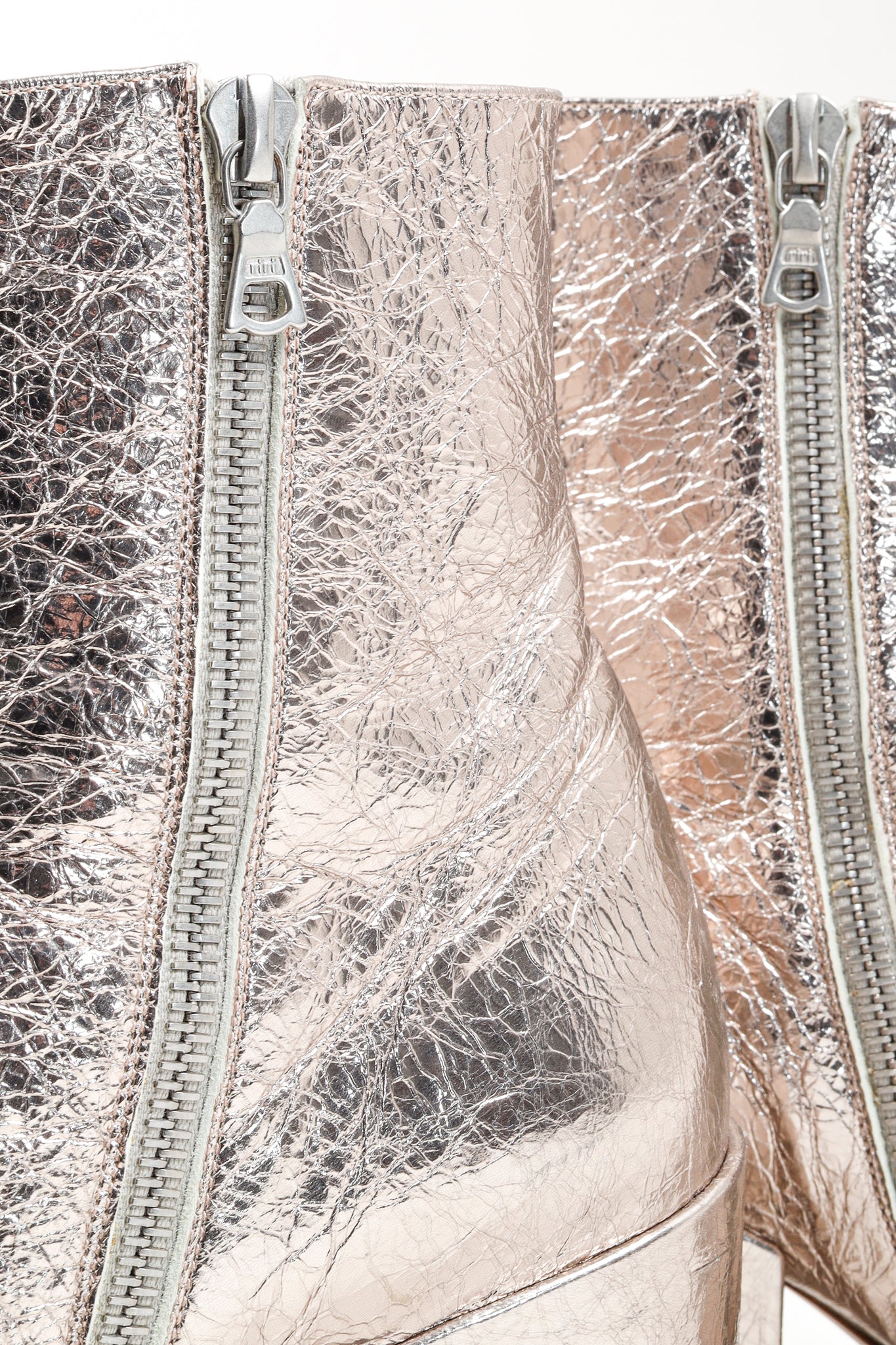 Dries Van Noten Rose-gold Crinkled Patent Leather Boots