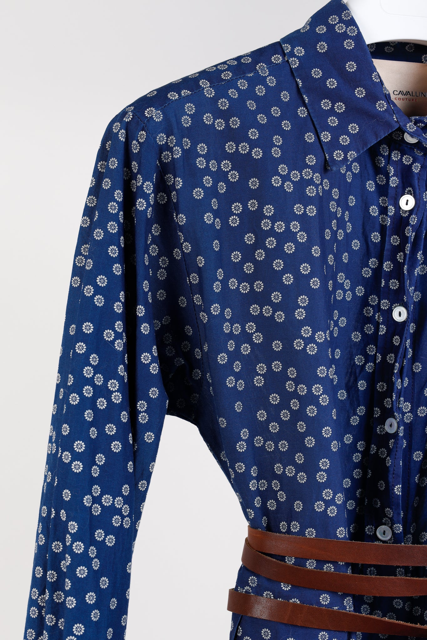 Erika Cavallini SS/15 Blue Daisy-Floral Cotton Belted Shirt Dress