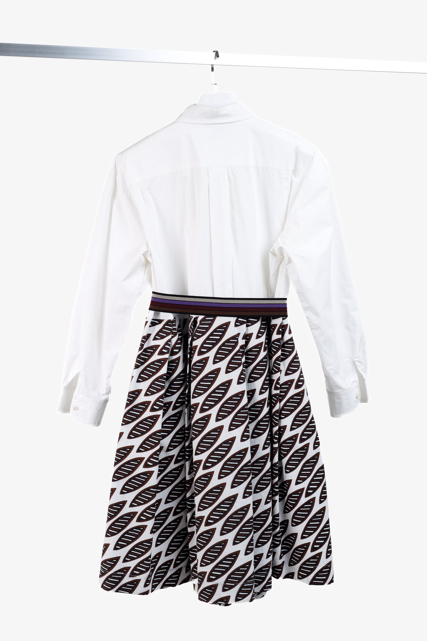 Erika Cavallini PS/15 White Oxford Ankara Leaves Pattern Belted Shirtdress