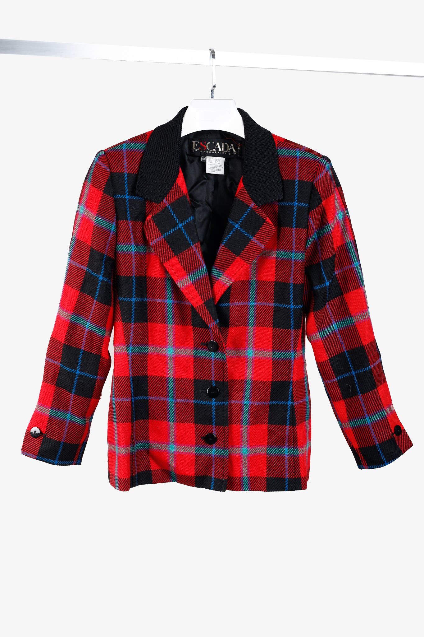 Escada Vintage Red Tartan Single Breasted Tailored Blazer