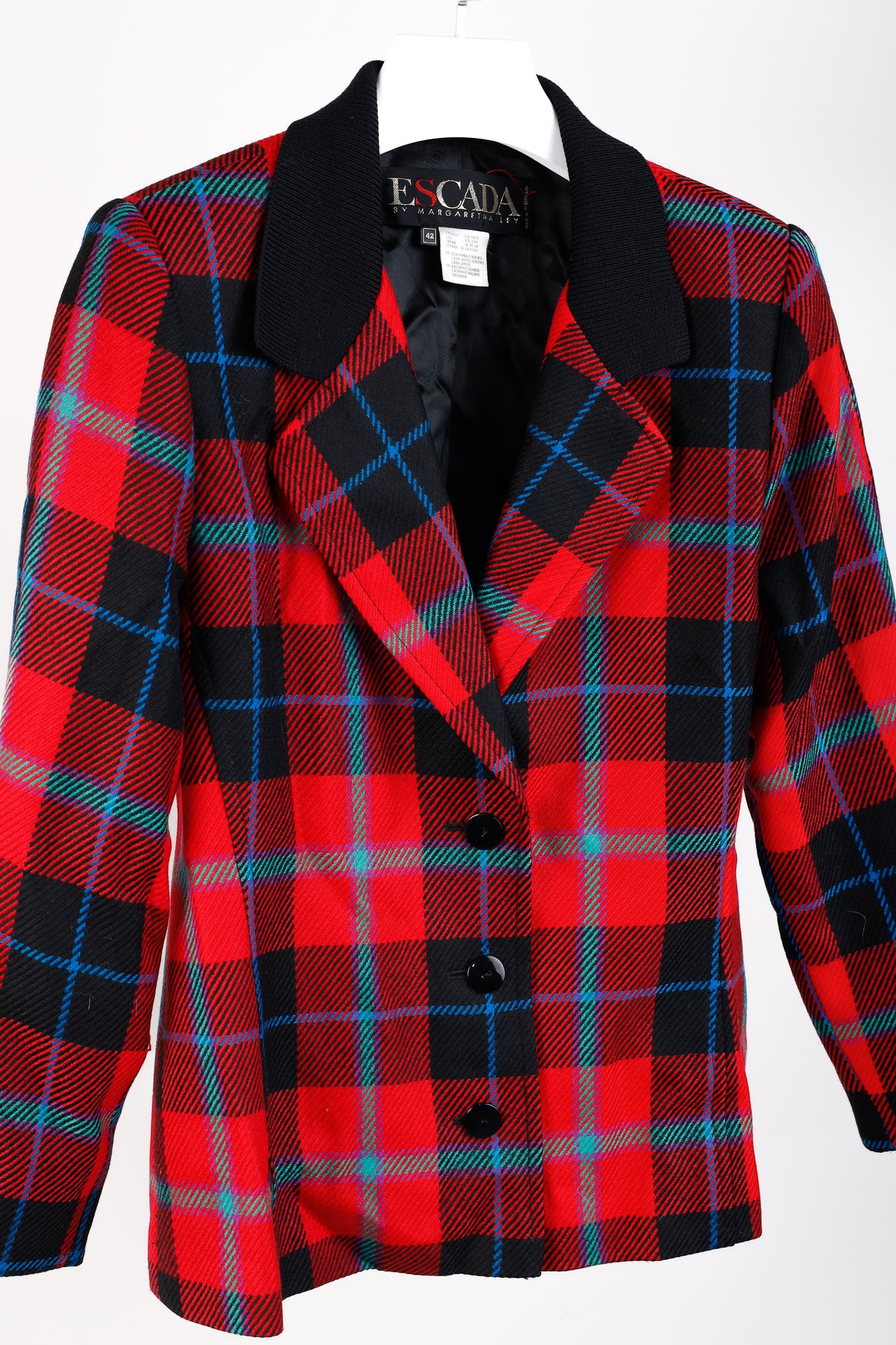 Escada Vintage Red Tartan Single Breasted Tailored Blazer