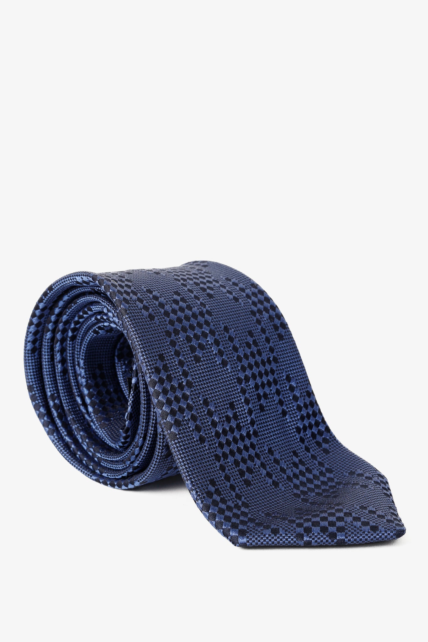 Etro Blue and Navy Abstract Check Textured Silk Necktie