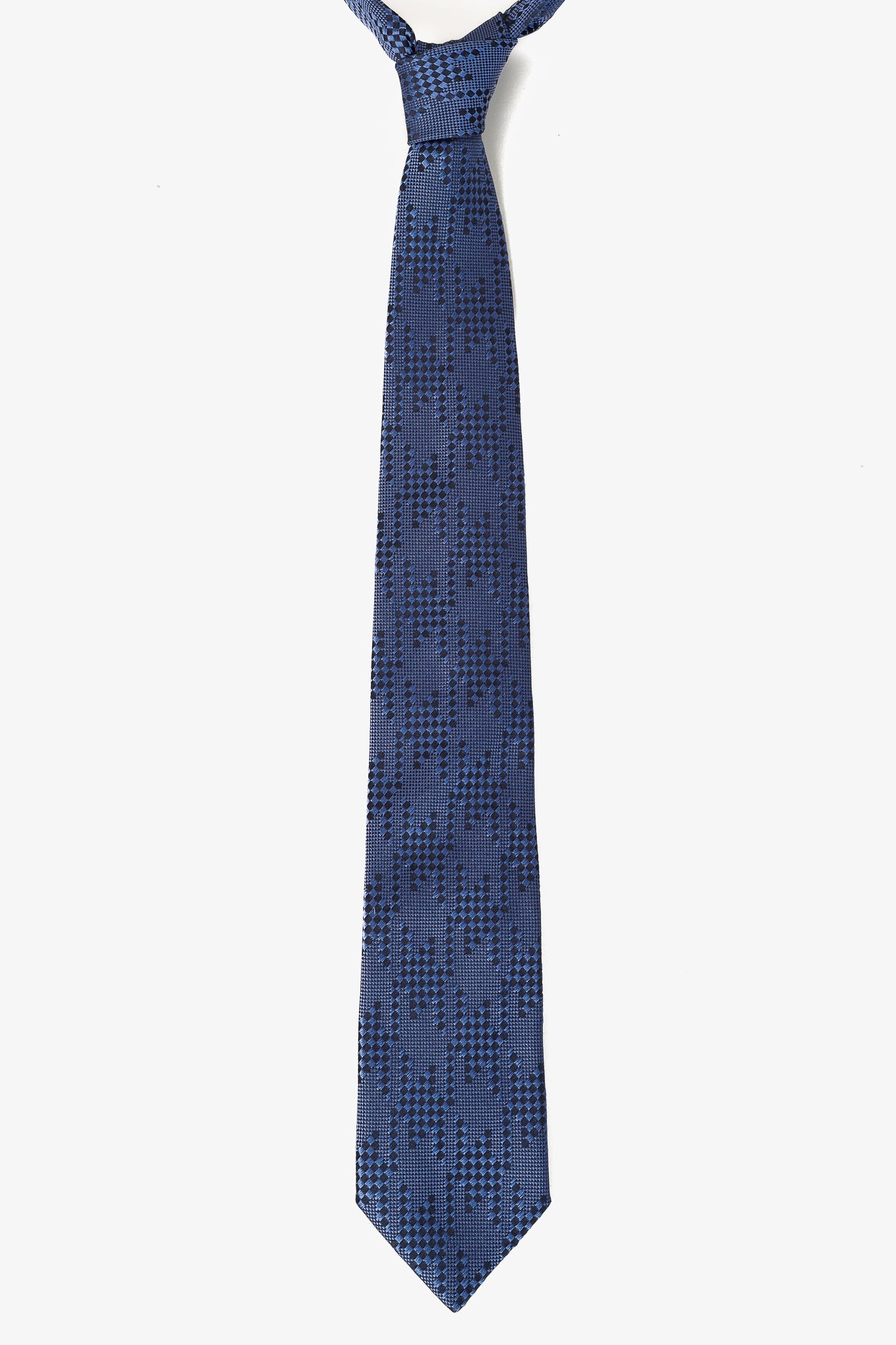 Etro Blue and Navy Abstract Check Textured Silk Necktie