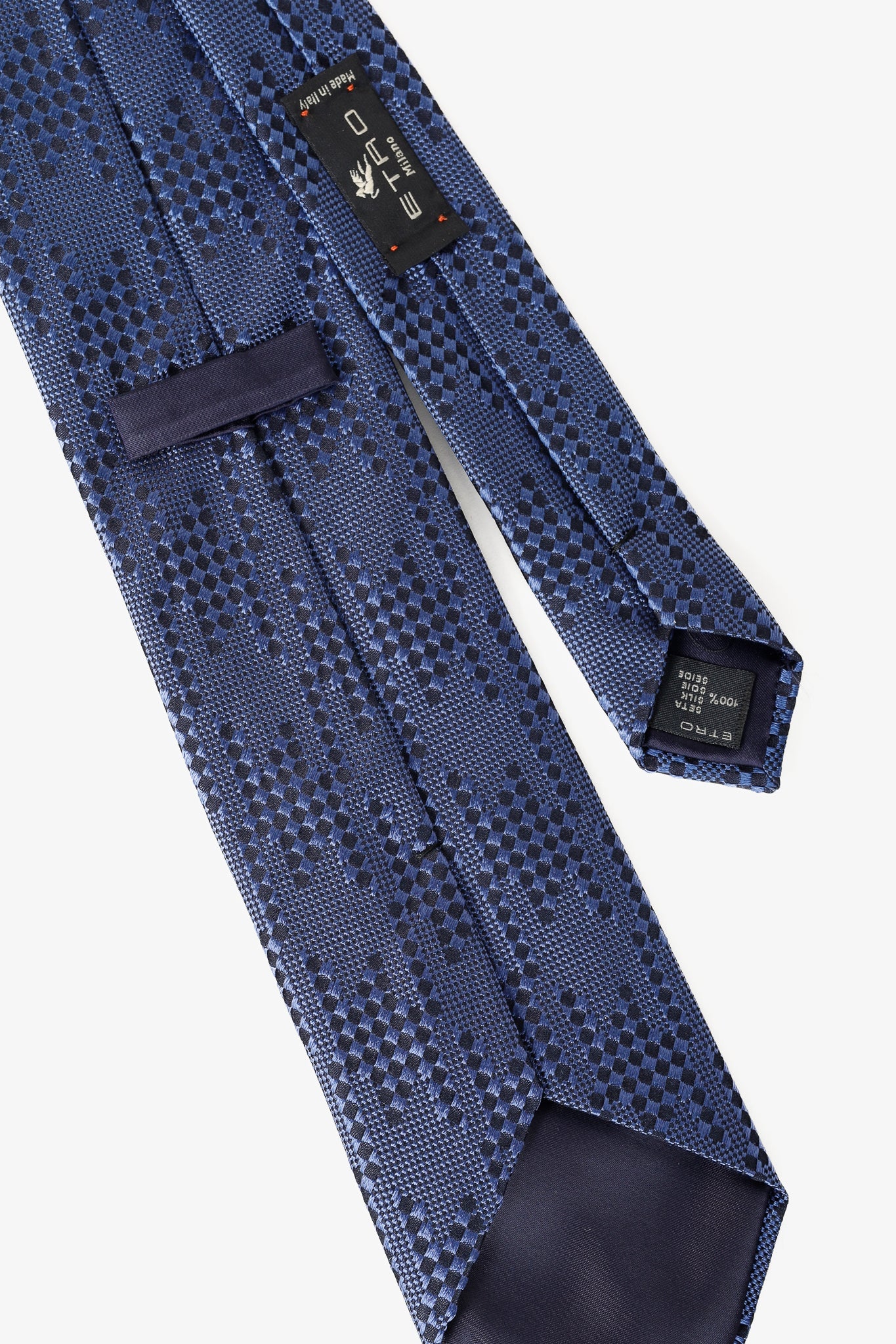 Etro Blue and Navy Abstract Check Textured Silk Necktie