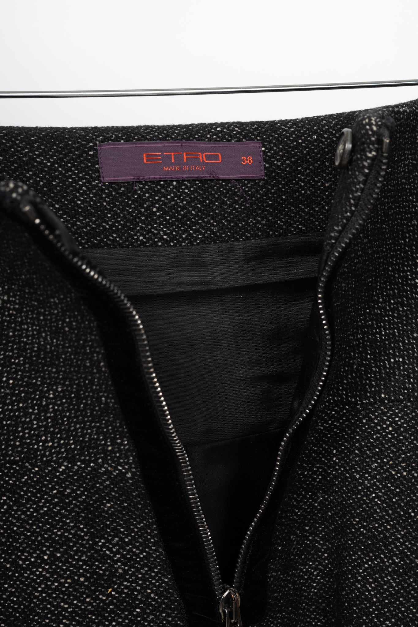 Etro Black Tweed Fur-Hem Flared Mini Skirt