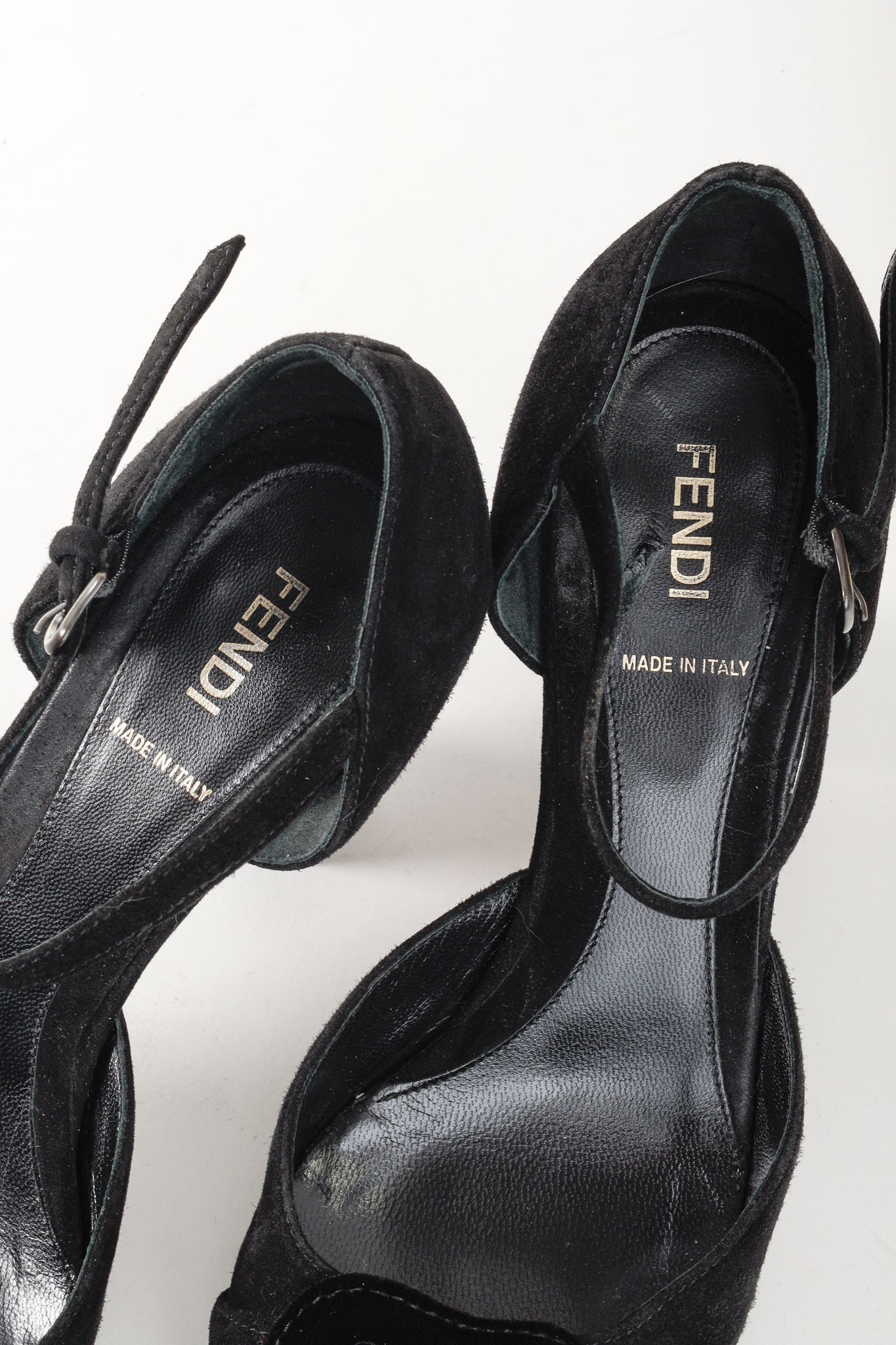Fendi Vintage Icon Black Suede Velvet Buckle Platforms