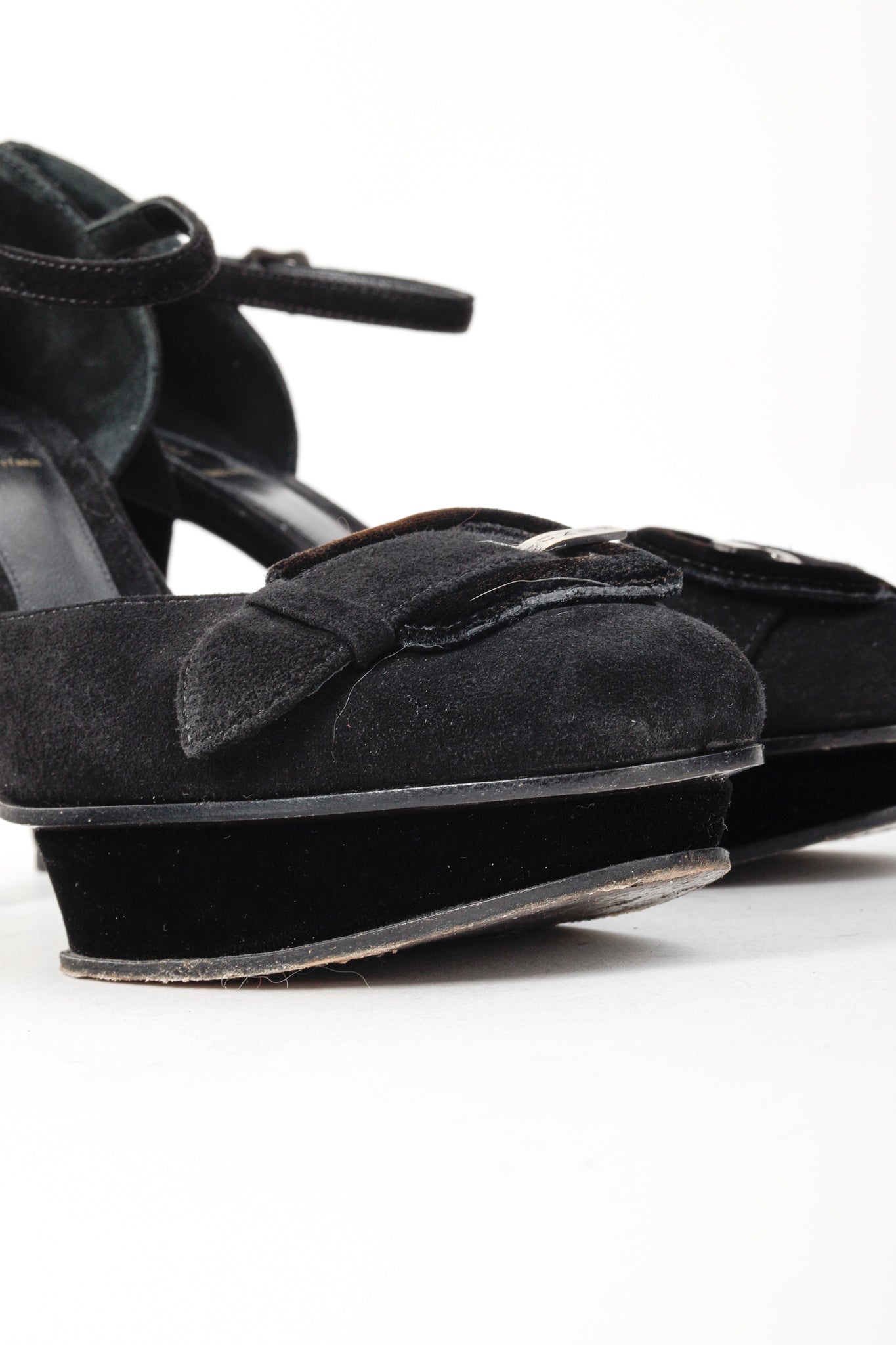 Fendi Vintage Icon Black Suede Velvet Buckle Platforms