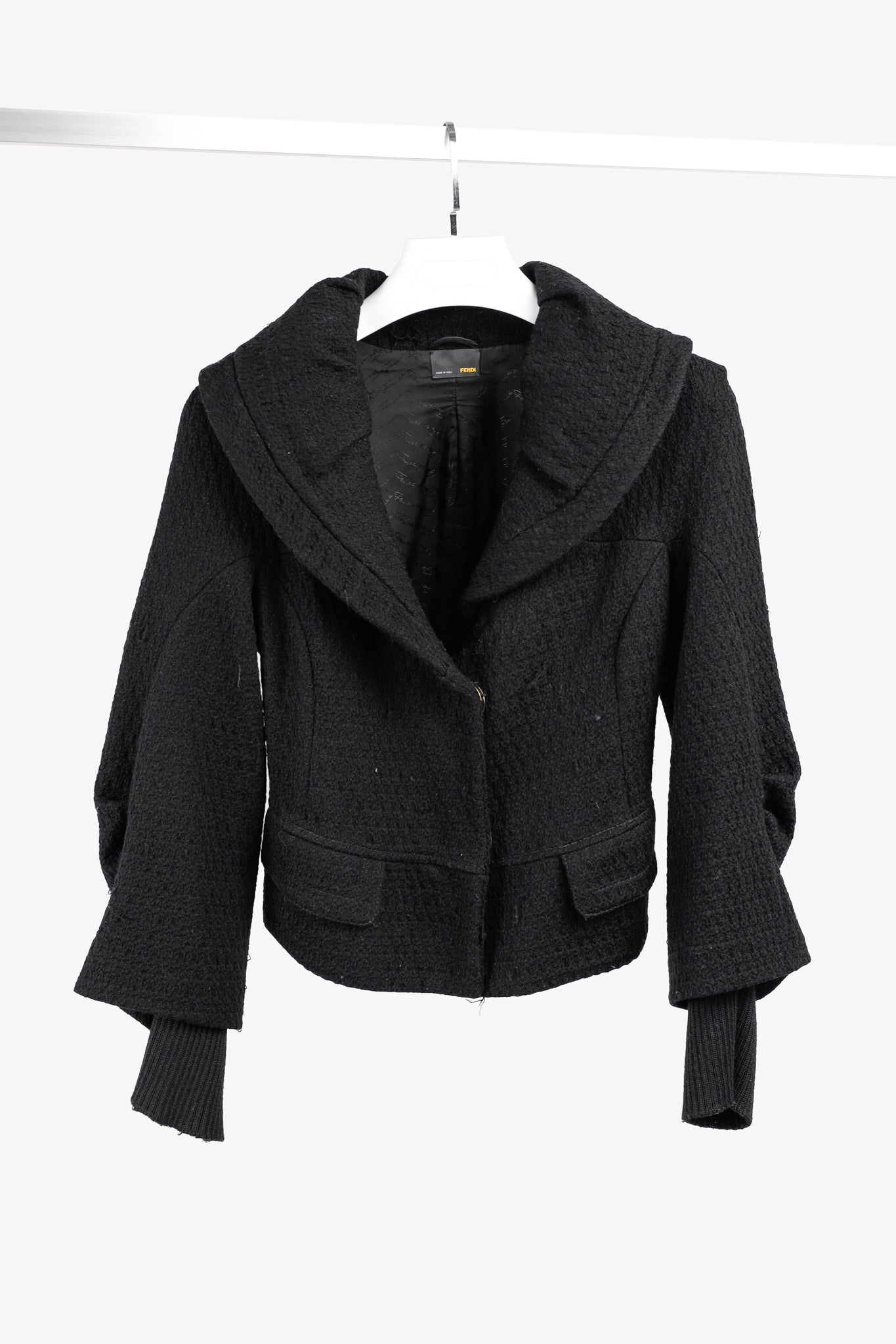 Fendi Vintage Shawl Collar Blazer in Black Textured Wool