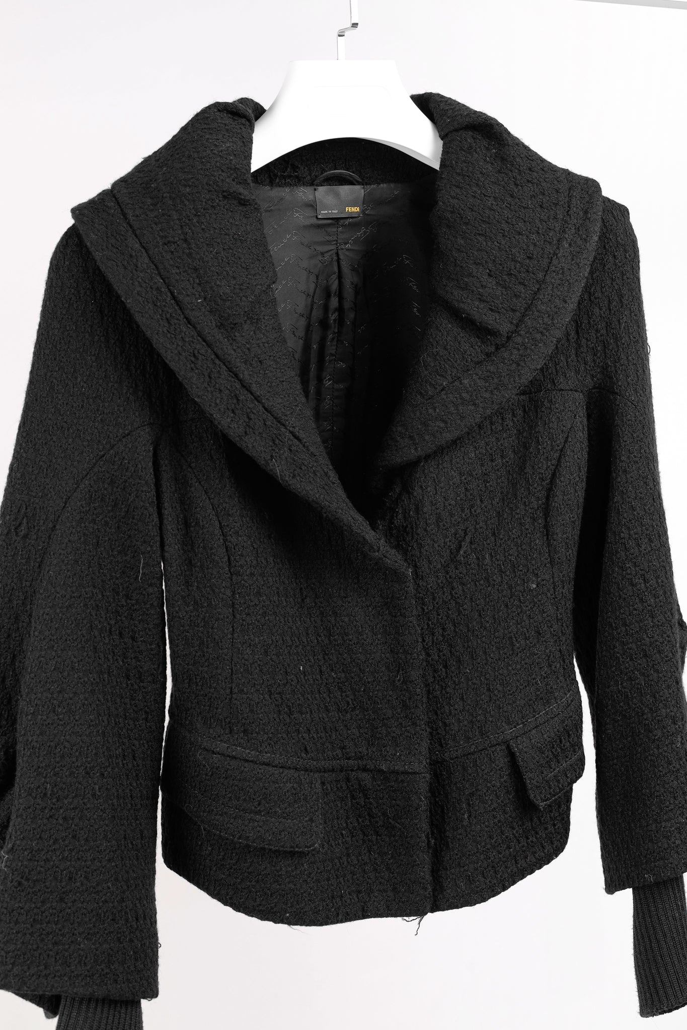 Fendi Vintage Shawl Collar Blazer in Black Textured Wool