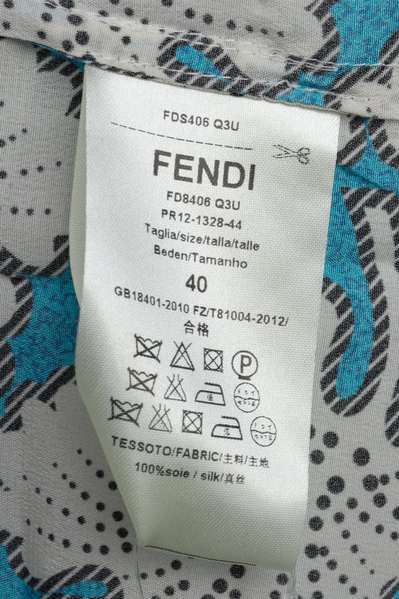 Fendi AW/17 Blue & White Leaf-Print Silk Shirtdress