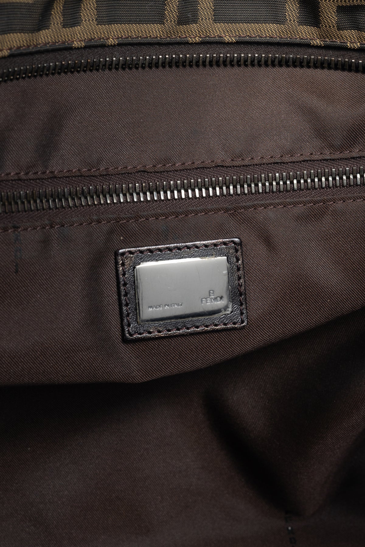 Fendi Khaki Zucca Leather-Trim Rectangular Tote