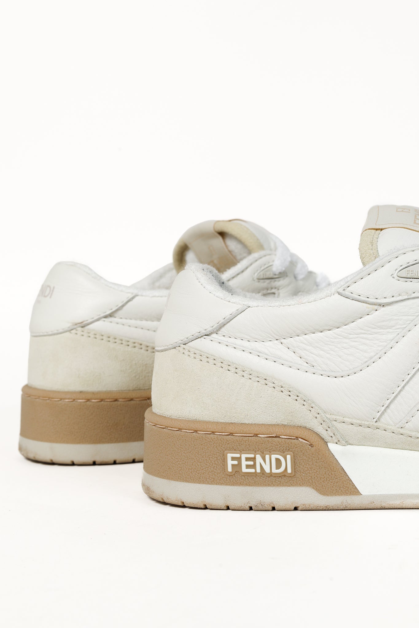 Fendi Match FF Logo Low-Top Sneaker in White Suede and Leather