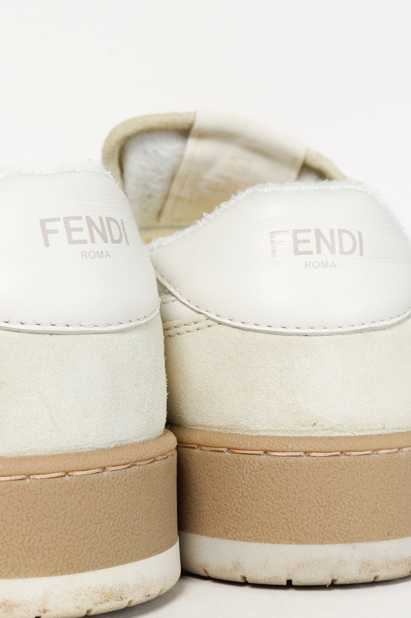 Fendi Match FF Logo Low-Top Sneaker in White Suede and Leather