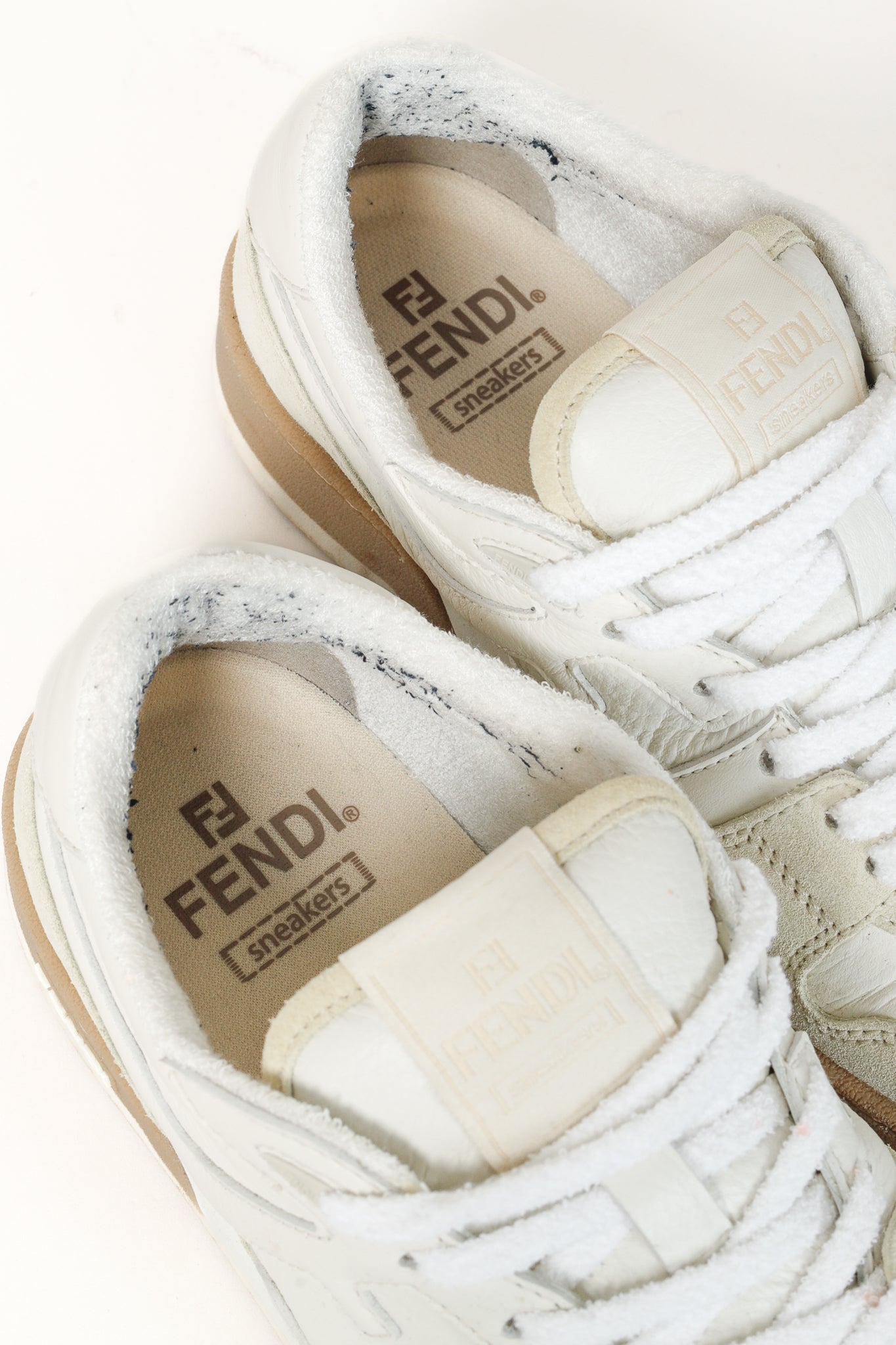 Fendi Match FF Logo Low-Top Sneaker in White Suede and Leather