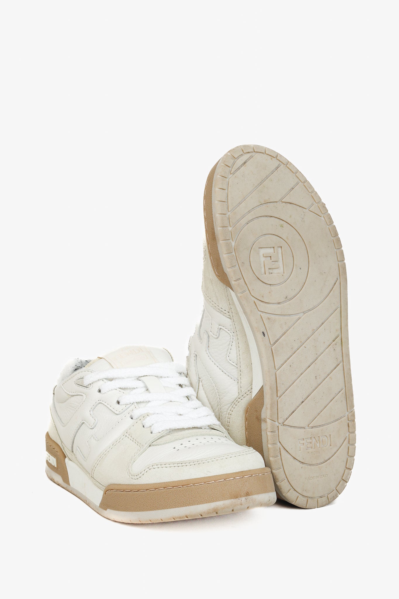 Fendi Match FF Logo Low-Top Sneaker in White Suede and Leather