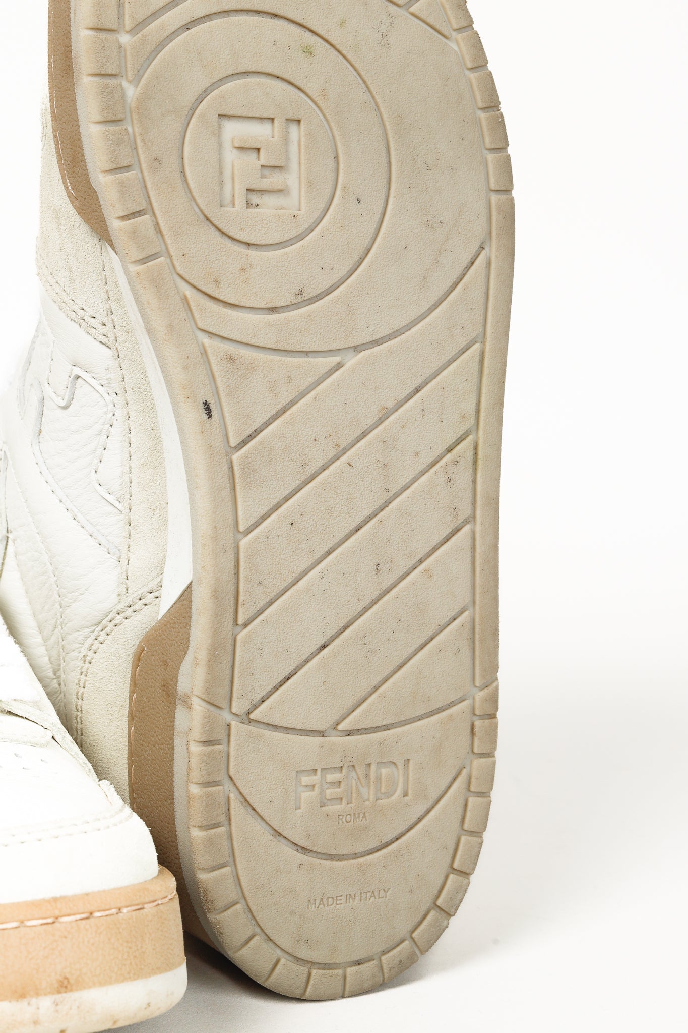 Fendi Match FF Logo Low-Top Sneaker in White Suede and Leather
