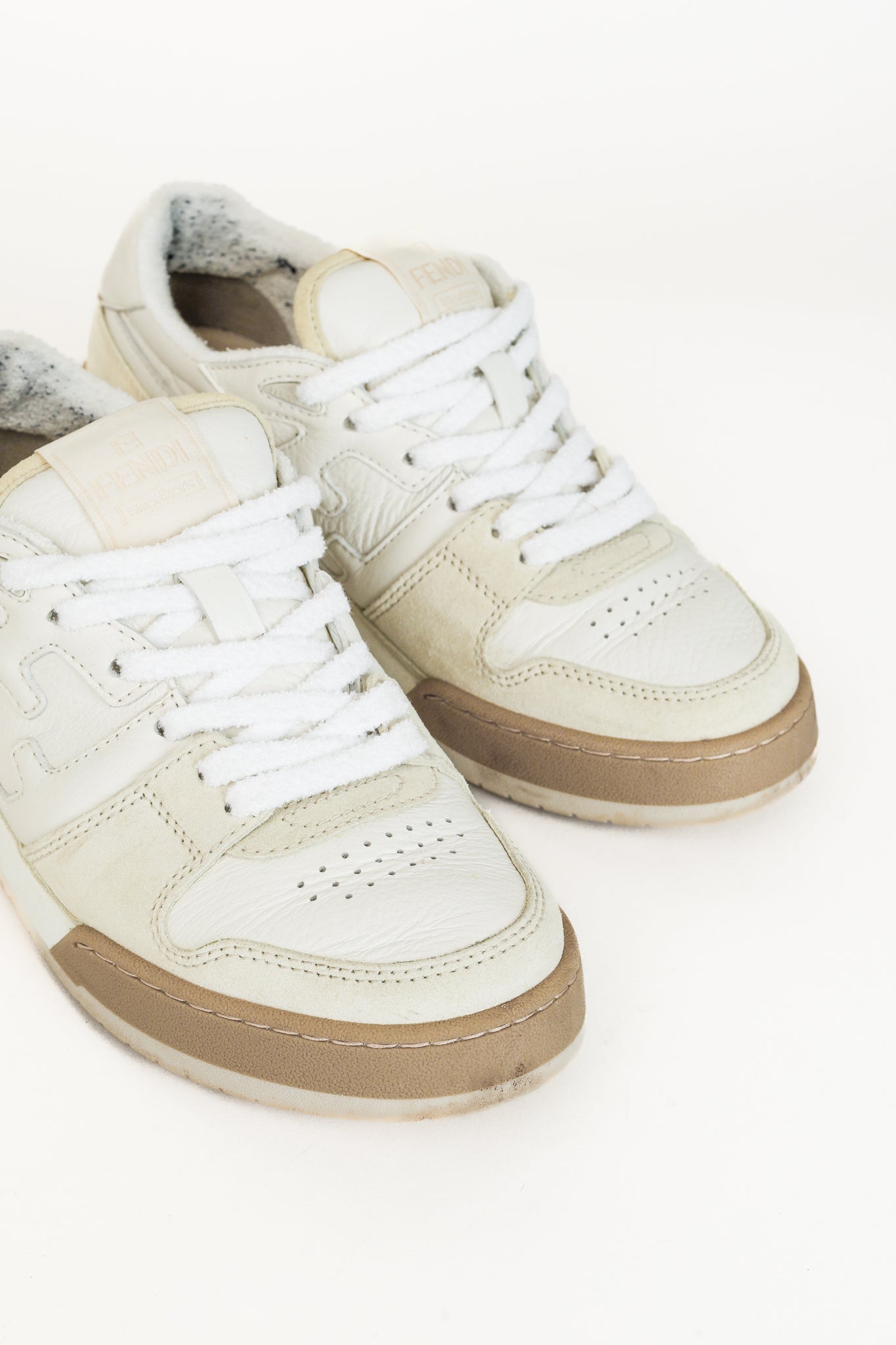 Fendi Match FF Logo Low-Top Sneaker in White Suede and Leather