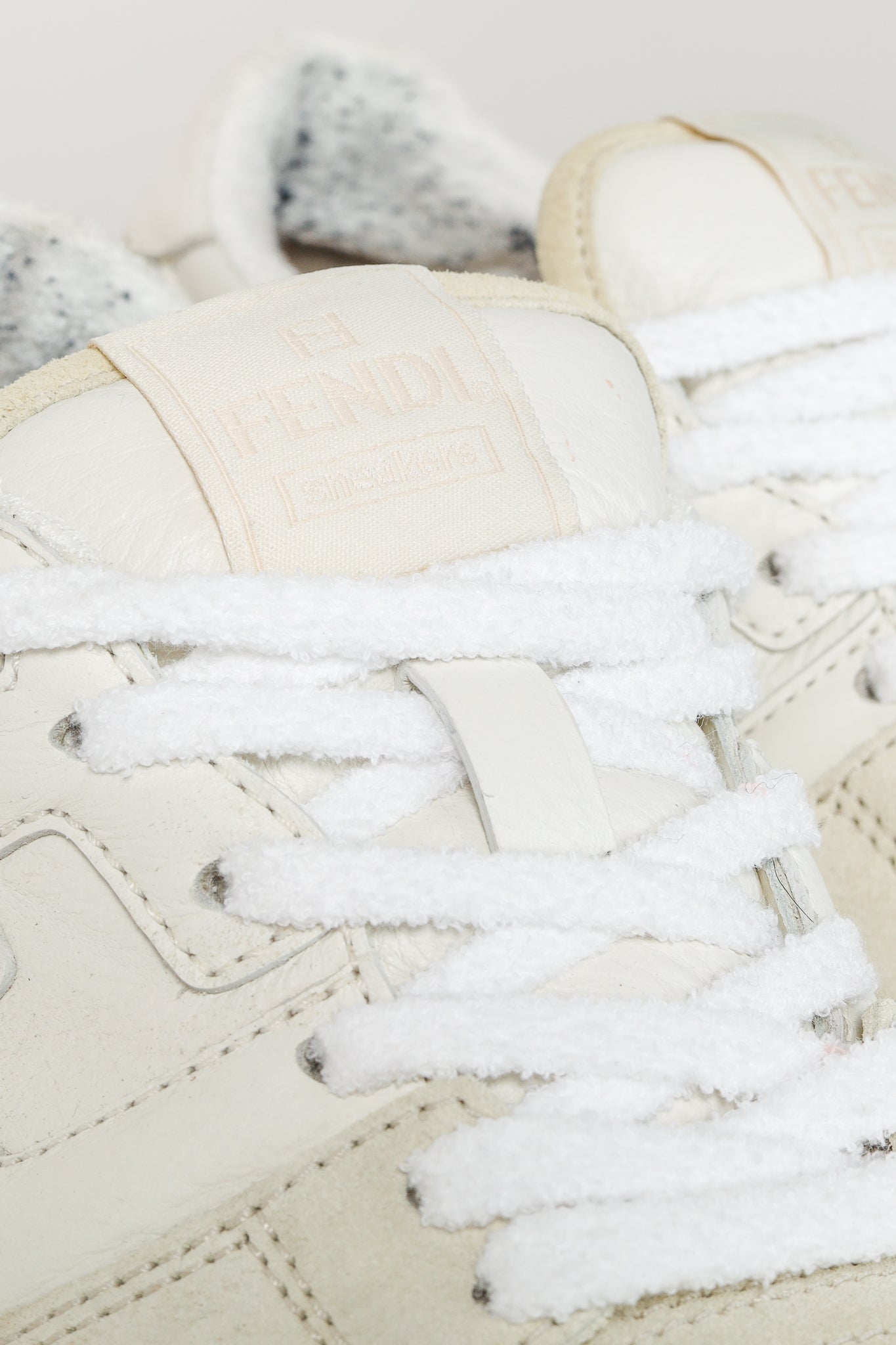 Fendi Match FF Logo Low-Top Sneaker in White Suede and Leather