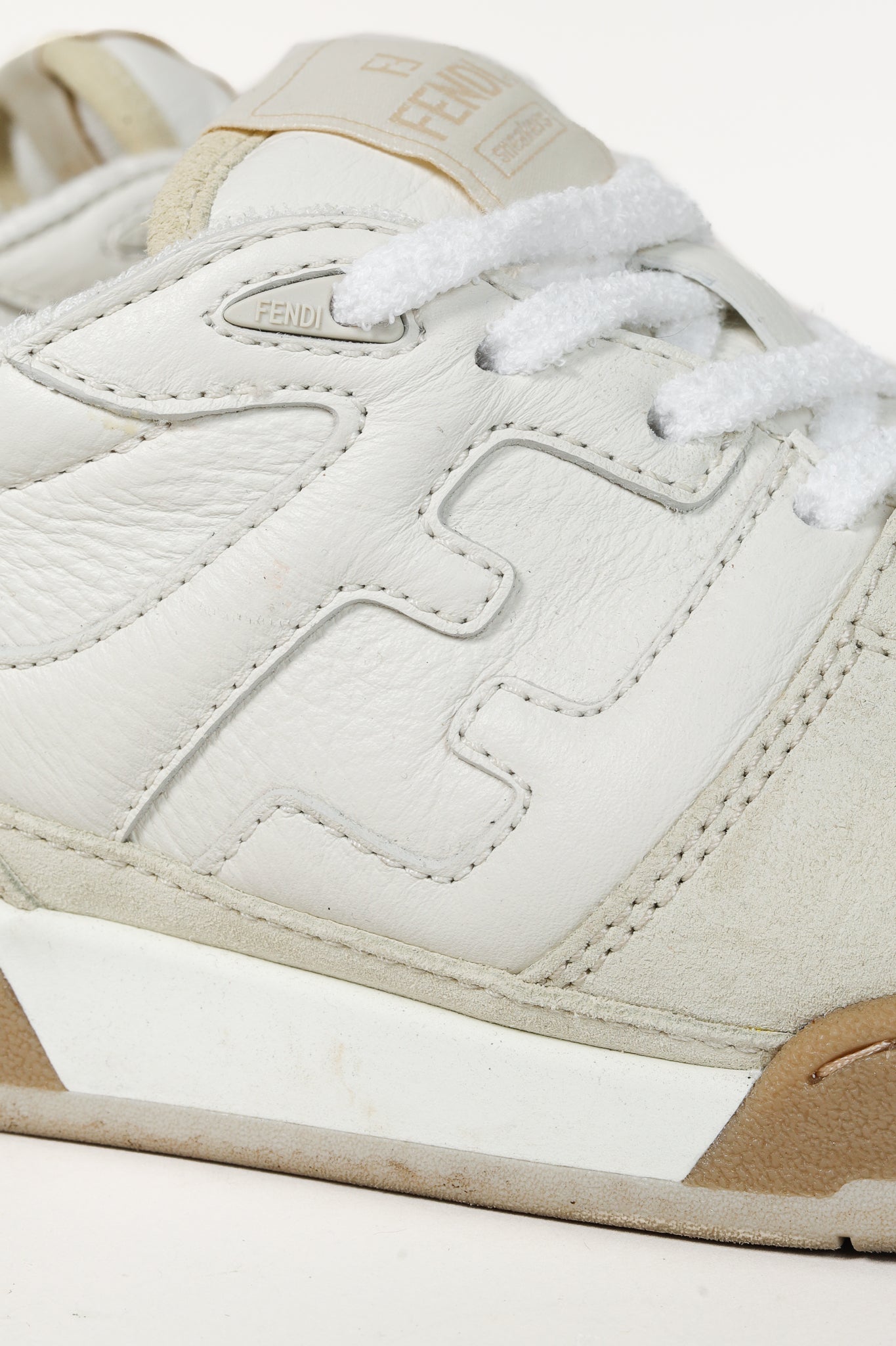 Fendi Match FF Logo Low-Top Sneaker in White Suede and Leather