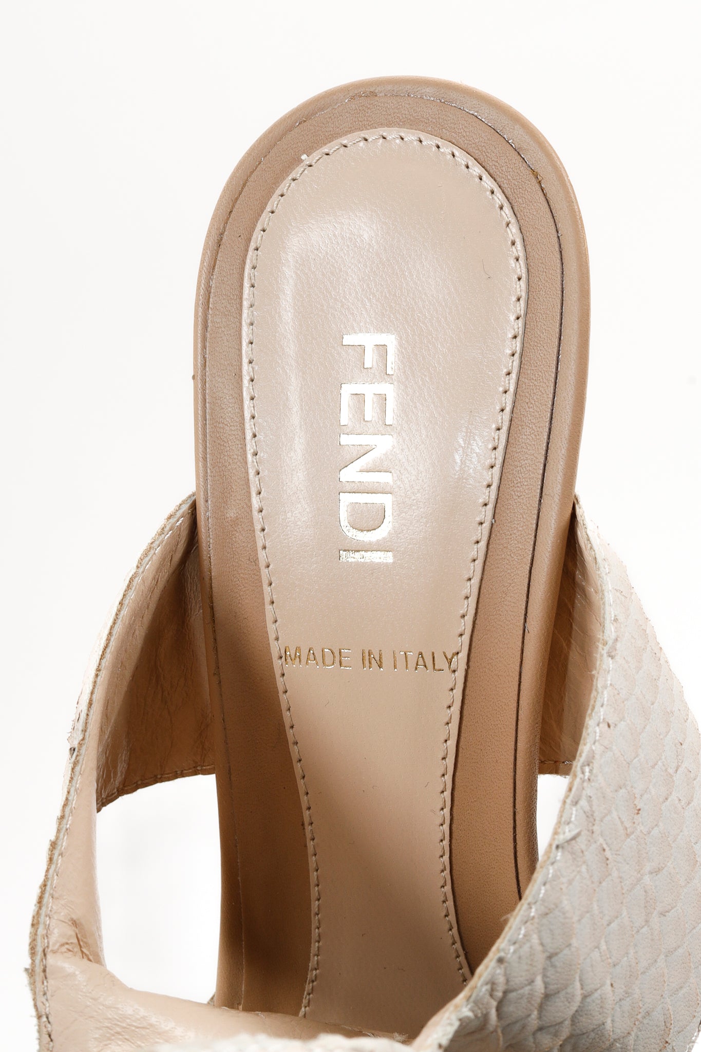 Fendi Nude Snakeskin Platform Sandals with Ankle Buckle