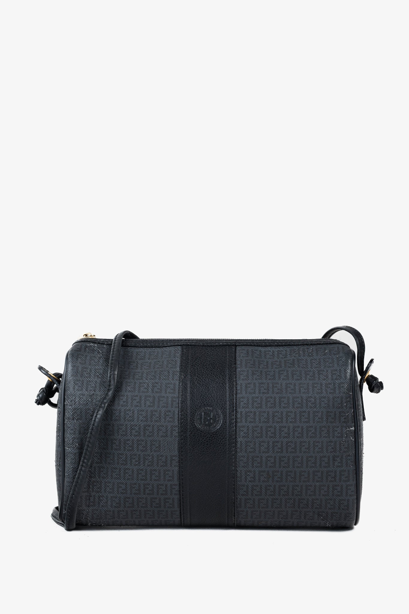 Fendi Vintage Grey & Black FF Coated Canvas Crossbody Bag