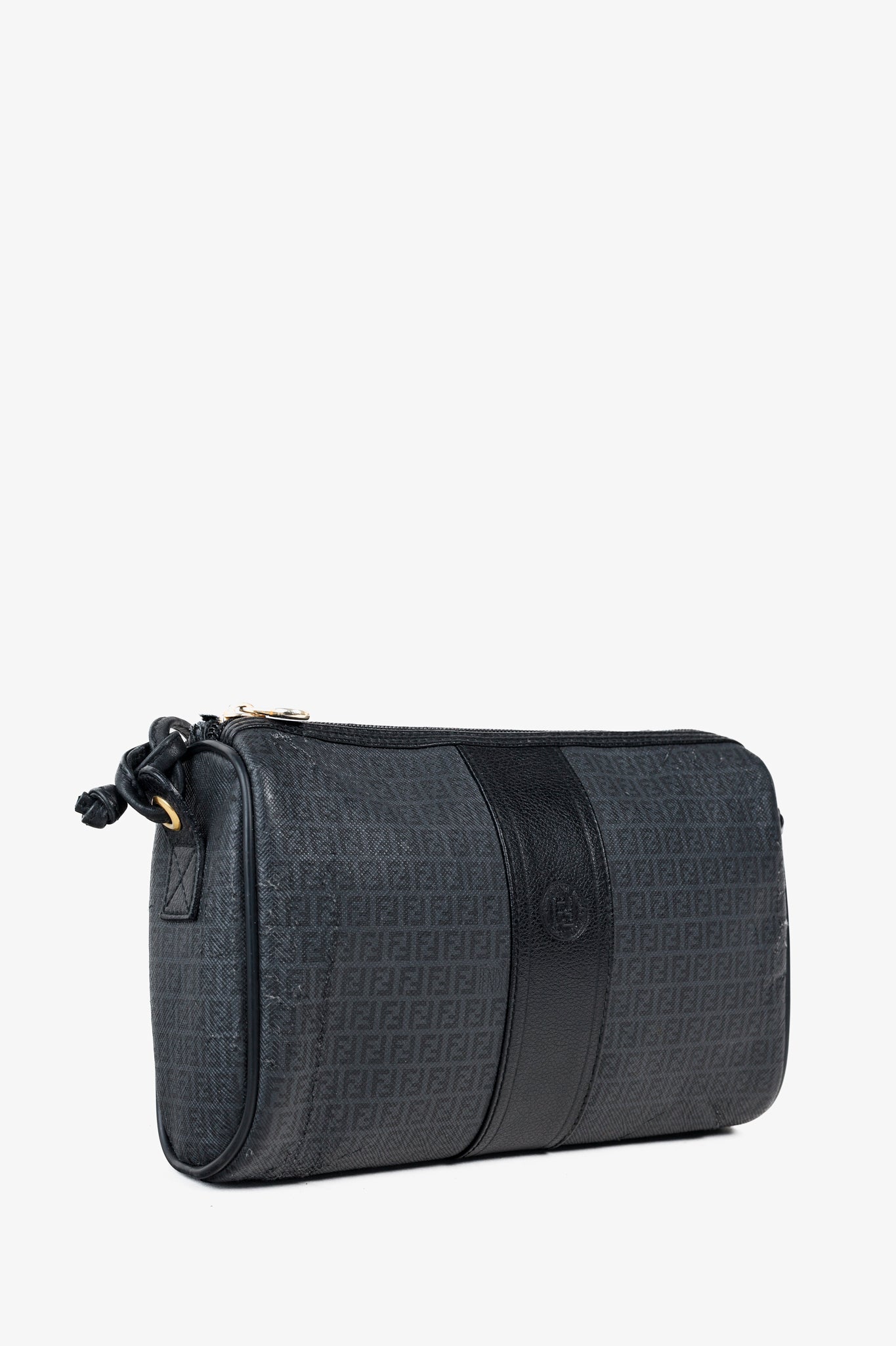 Fendi Vintage Grey & Black FF Coated Canvas Crossbody Bag