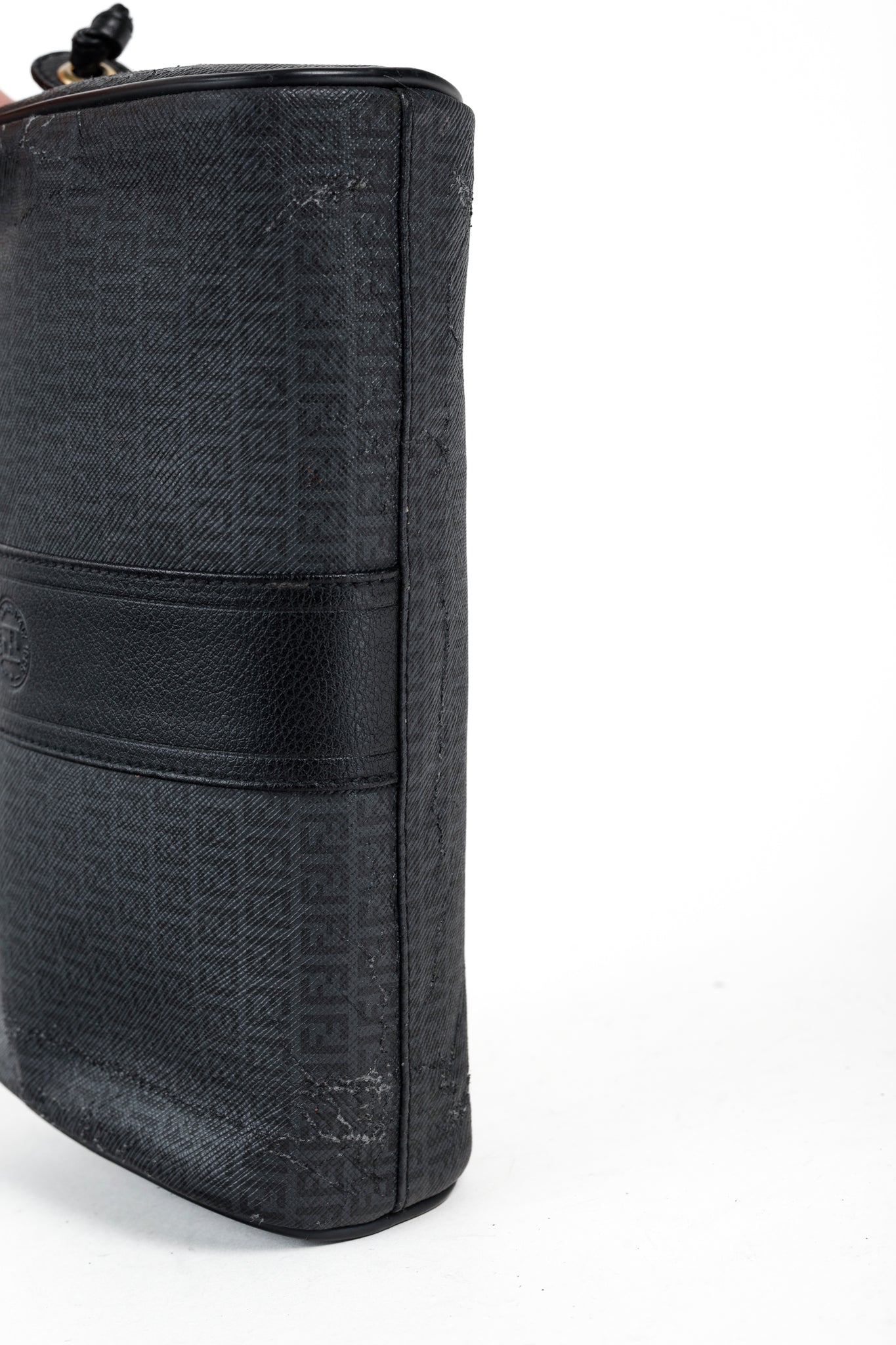 Fendi Vintage Grey & Black FF Coated Canvas Crossbody Bag